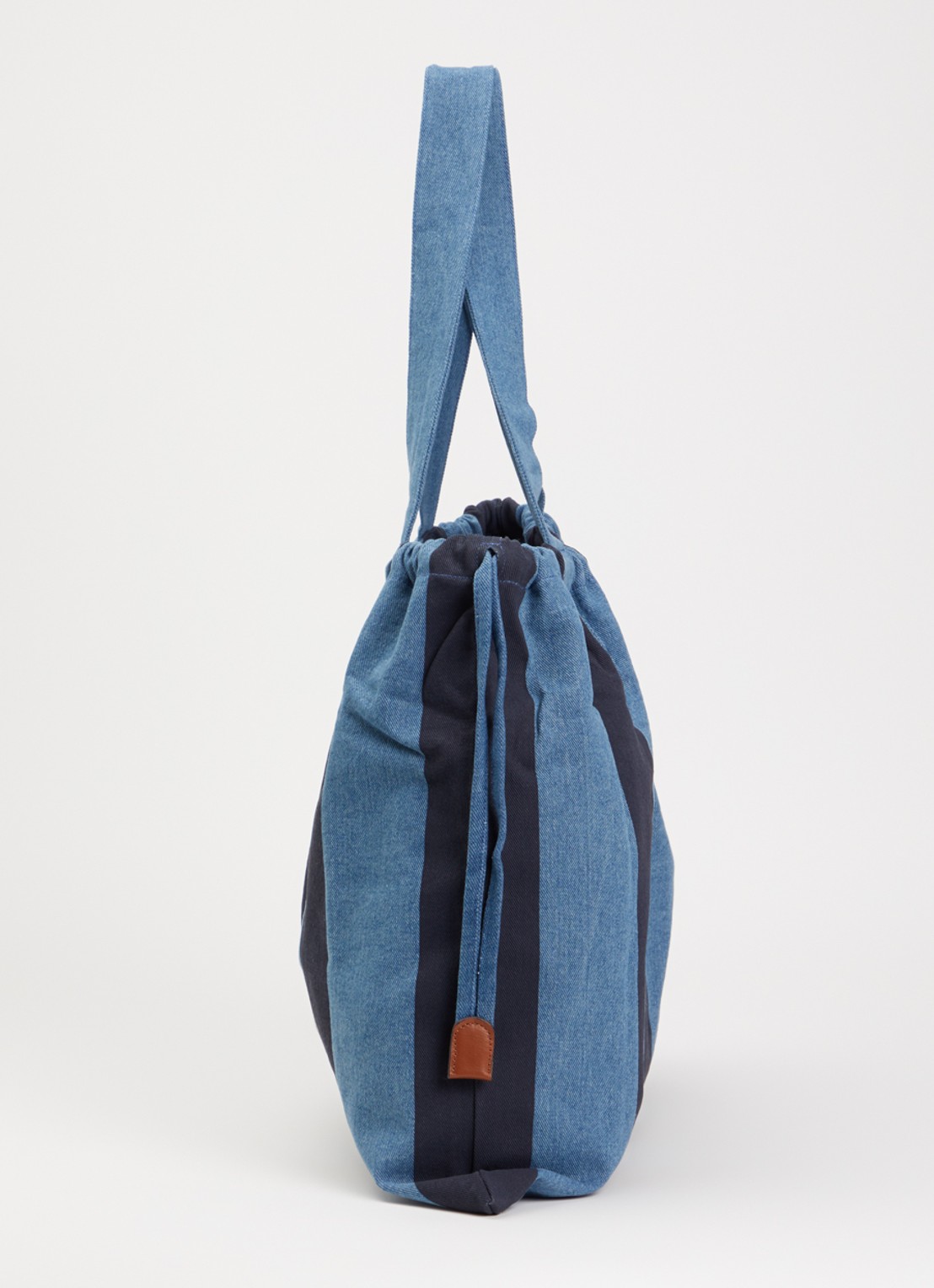 Sessùn Titoo shopper van denim met streepprint en logoborduring - detail 3 blauw