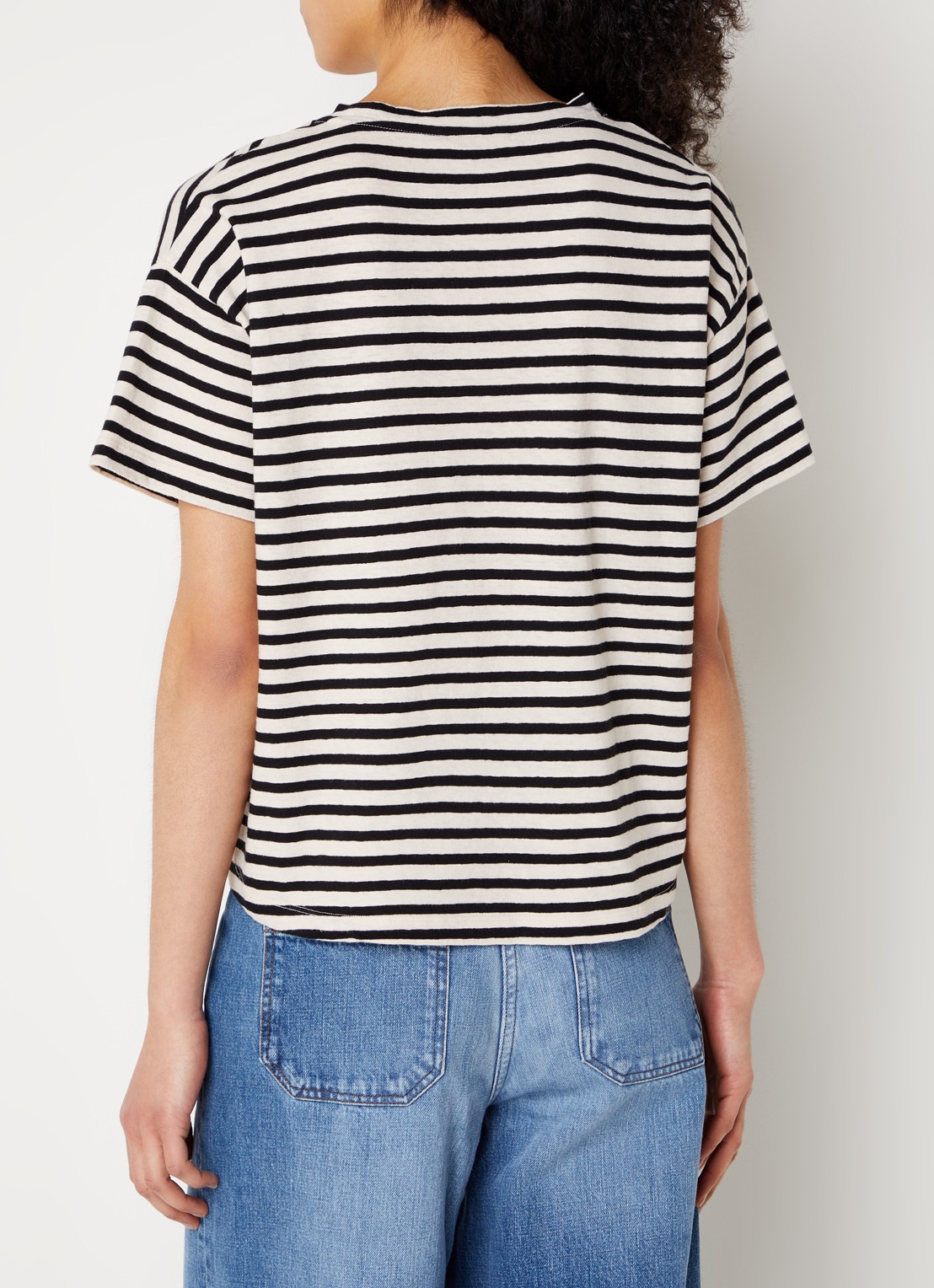 Sessùn Tooli T-shirt in linnenblend met streepprint - achterkant 3 zwart