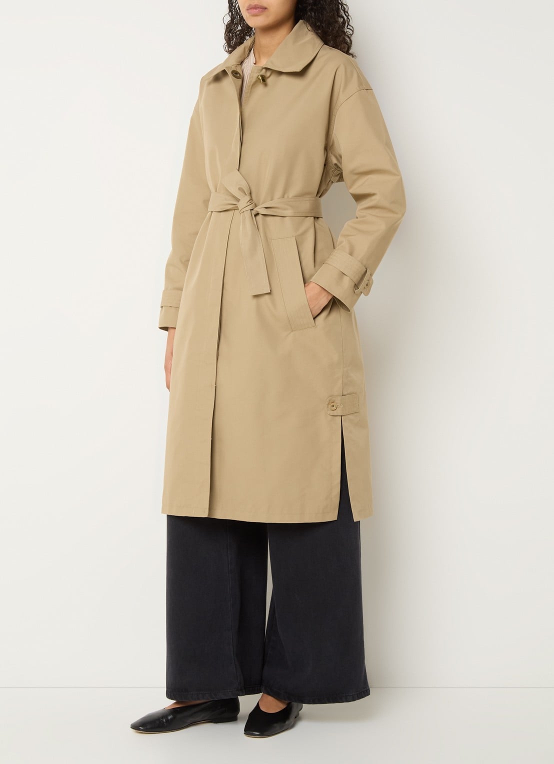 Sessùn Trenchliss trenchcoat met steekzakken en strikceintuur - detail 4 camel