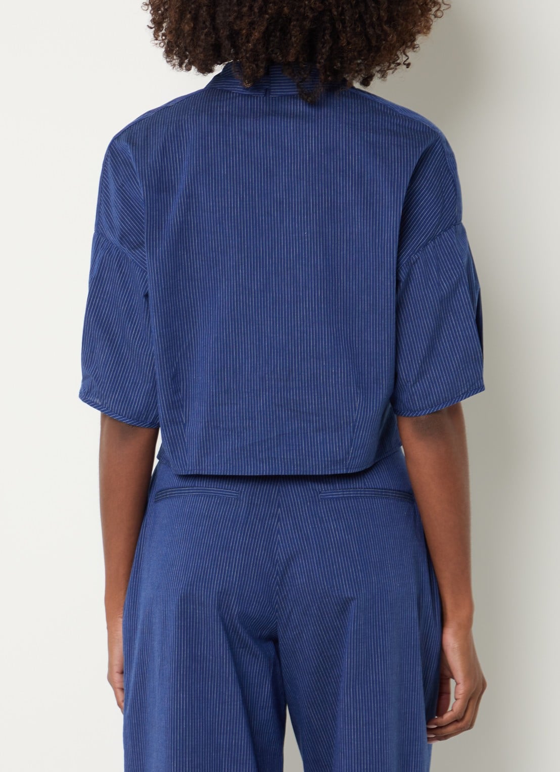 Sessùn U blouse met streepprint - achterkant 3 donkerblauw