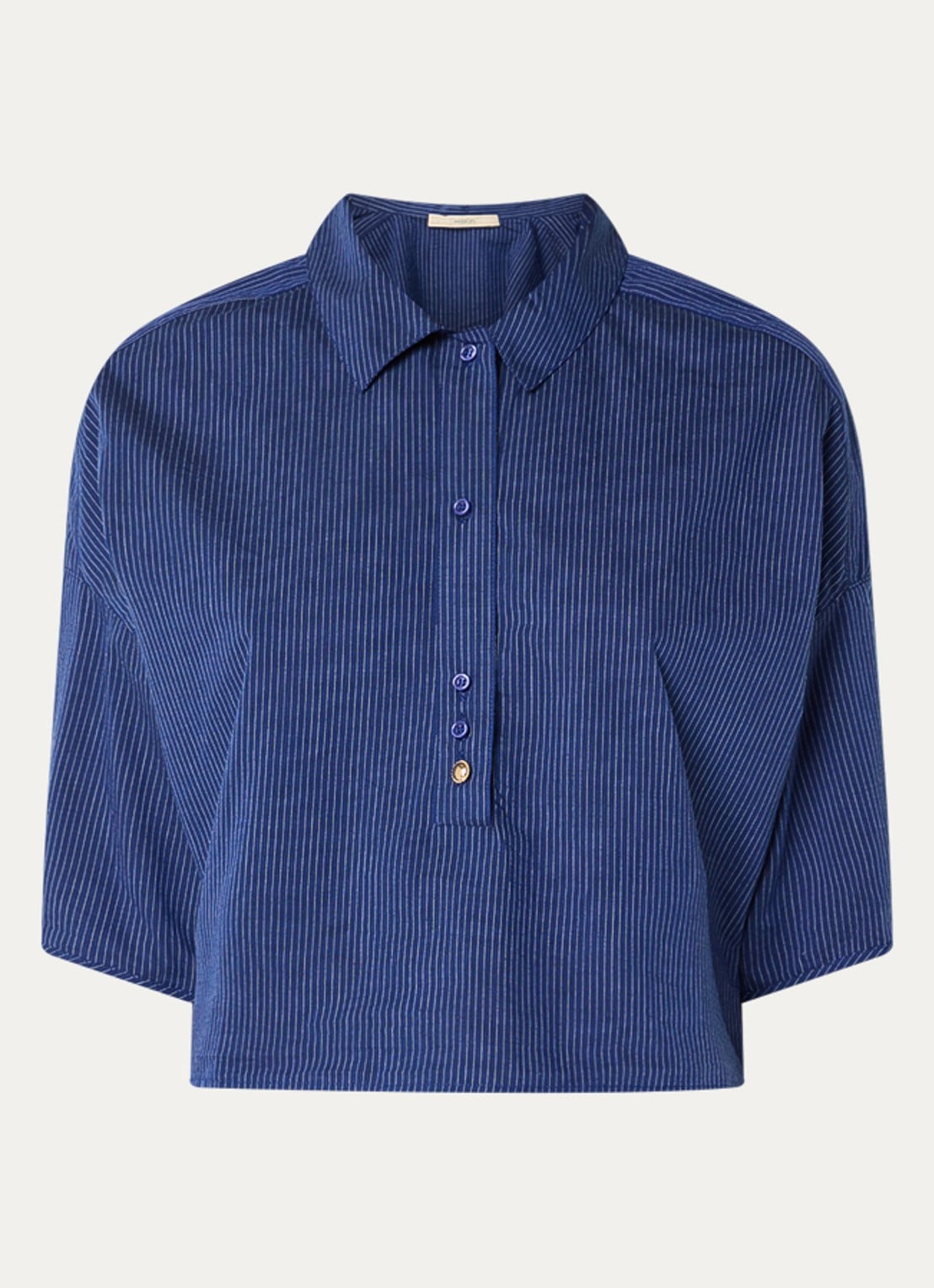 Sessùn U blouse met streepprint - voorkant donkerblauw