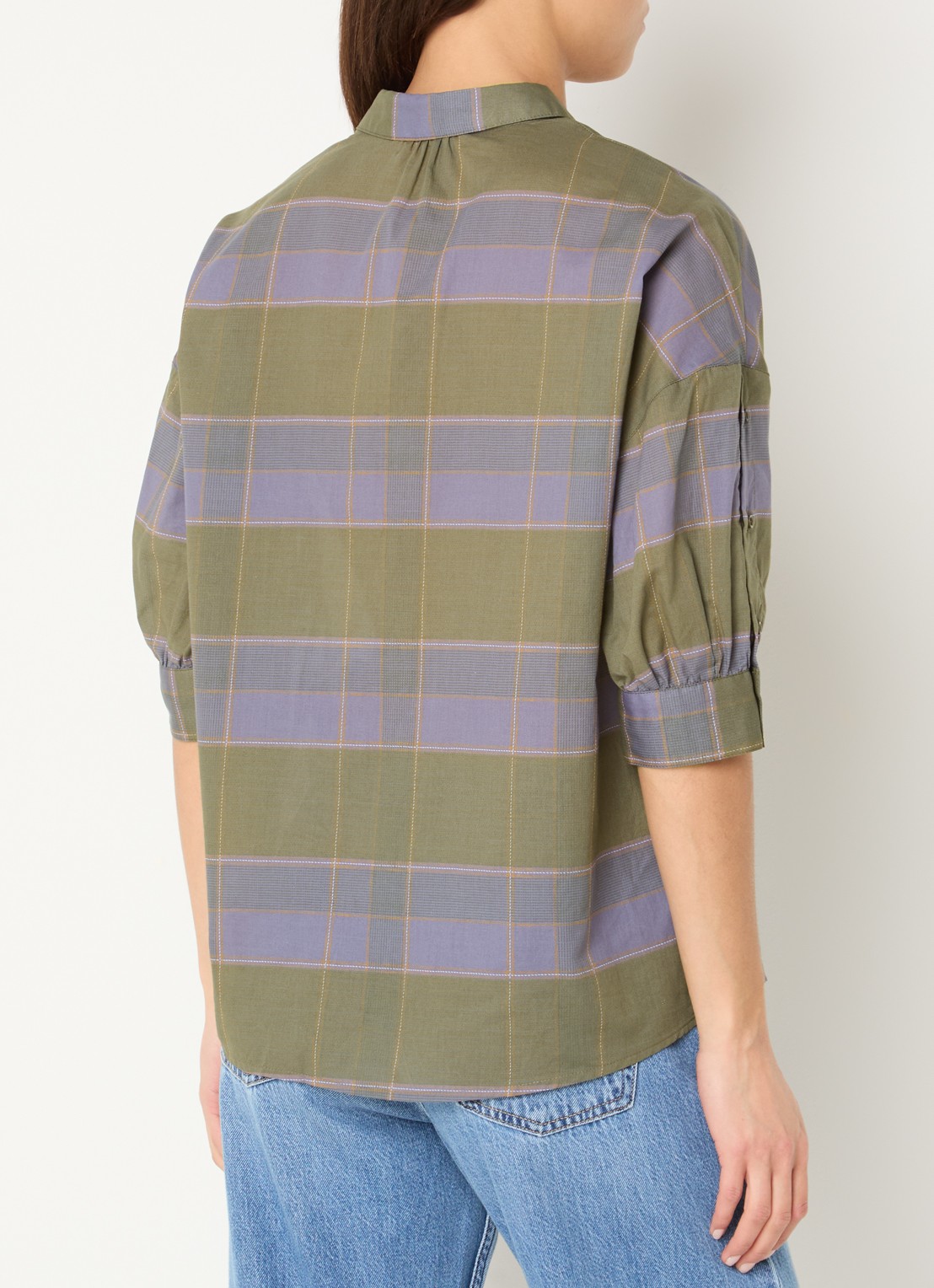 Sessùn Valea blouse met ruitdessin  - achterkant 2 groen