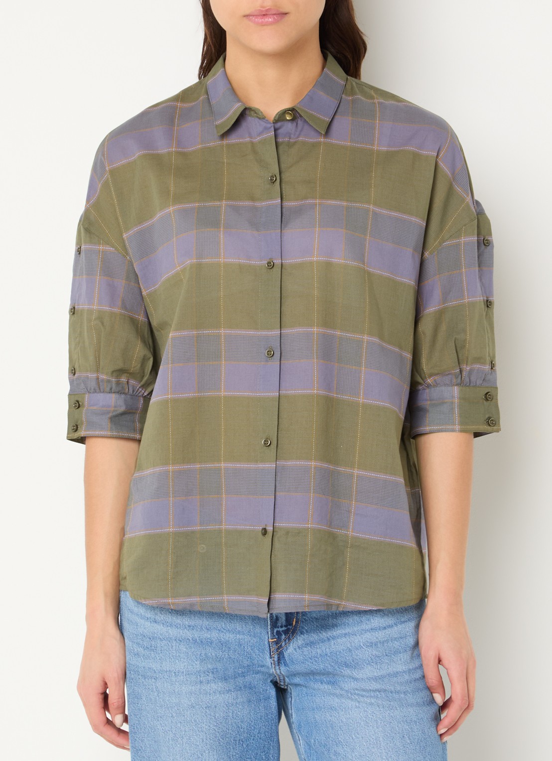 Sessùn Valea blouse met ruitdessin  - detail groen