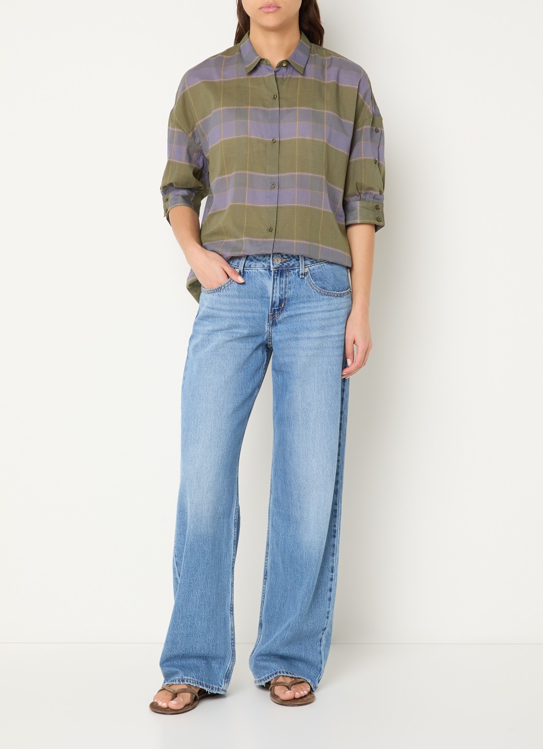 Sessùn Valea blouse met ruitdessin  - voorkant 4 groen