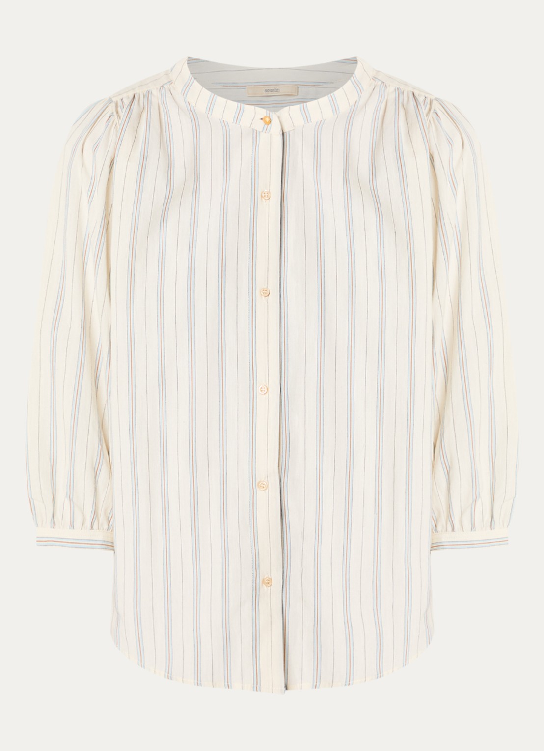 Sessùn View blouse met streepprint - voorkant 2 vanillegeel