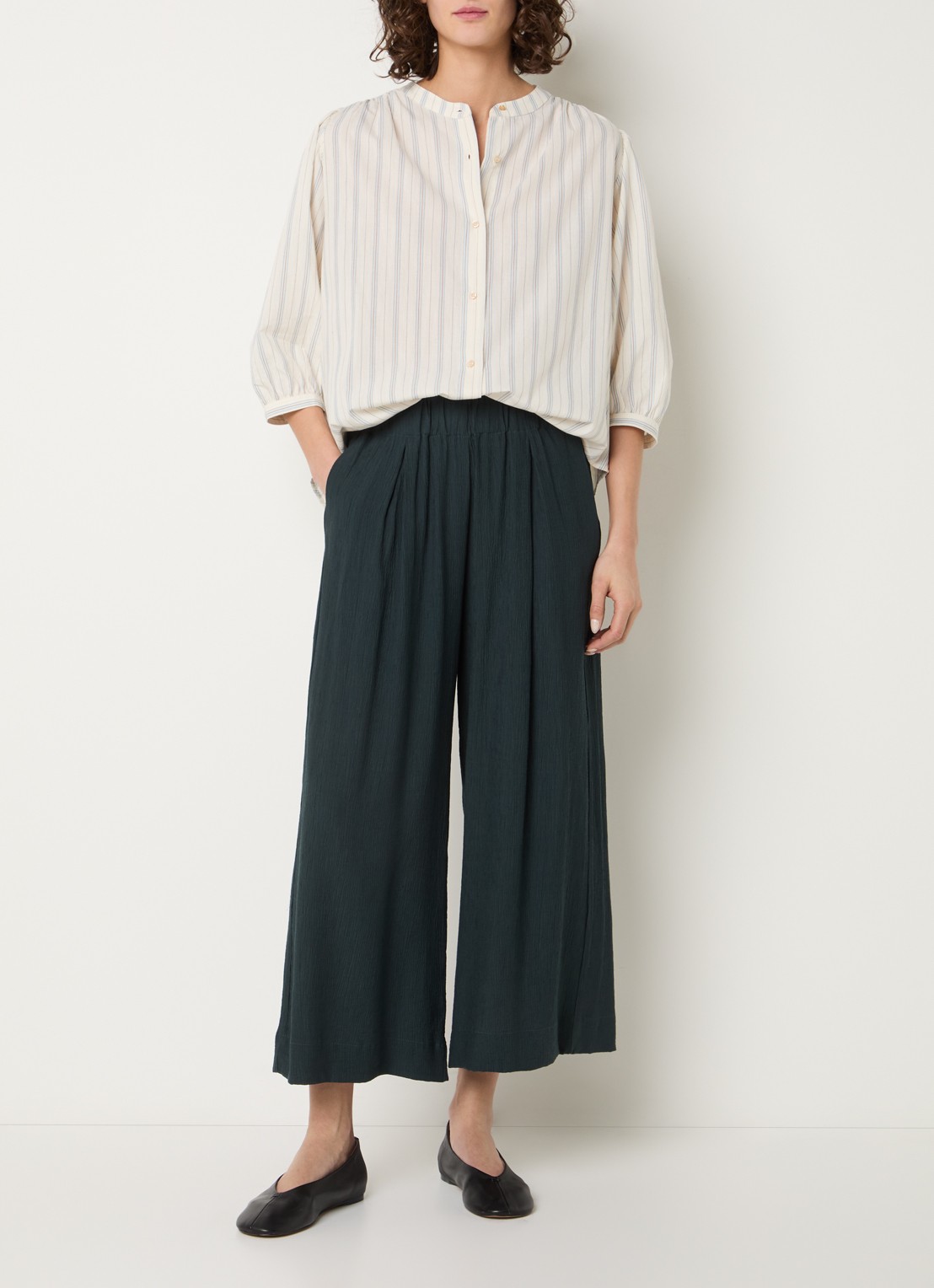Sessùn View blouse met streepprint - voorkant 3 vanillegeel