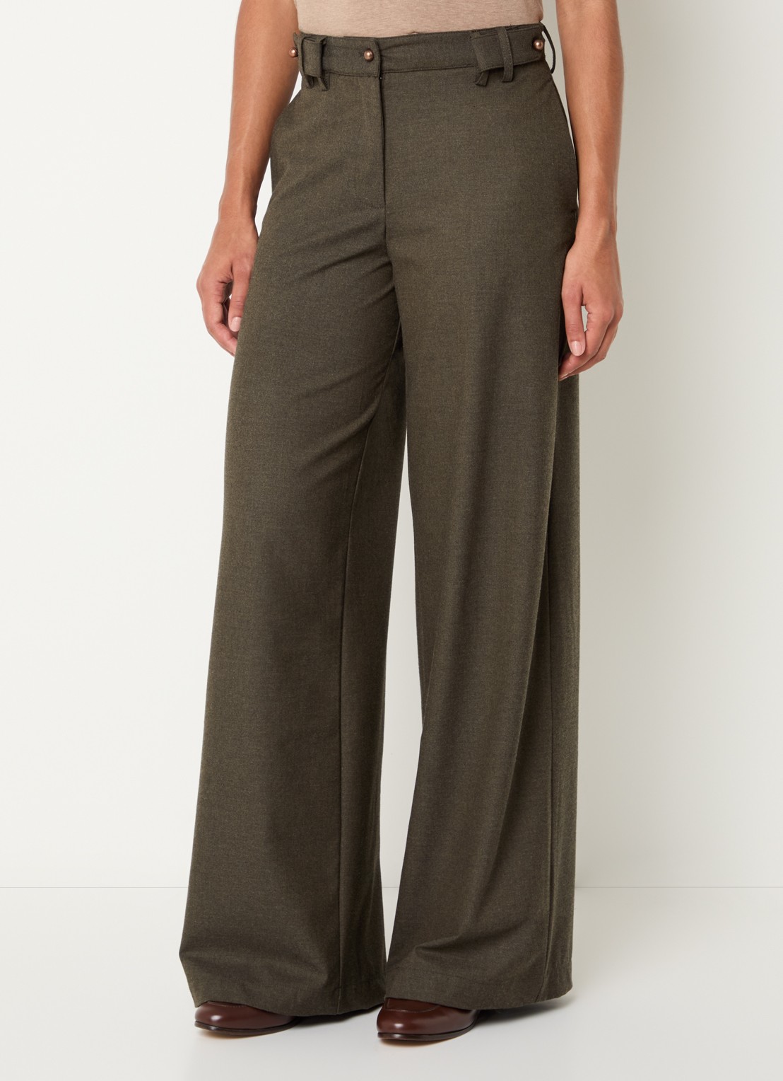 Sessùn Wesley high waist wide fit pantalon met steekzakken - detail 4 bruin