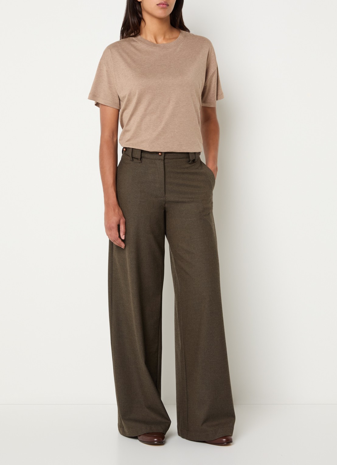 Sessùn Wesley high waist wide fit pantalon met steekzakken - voorkant 2 bruin