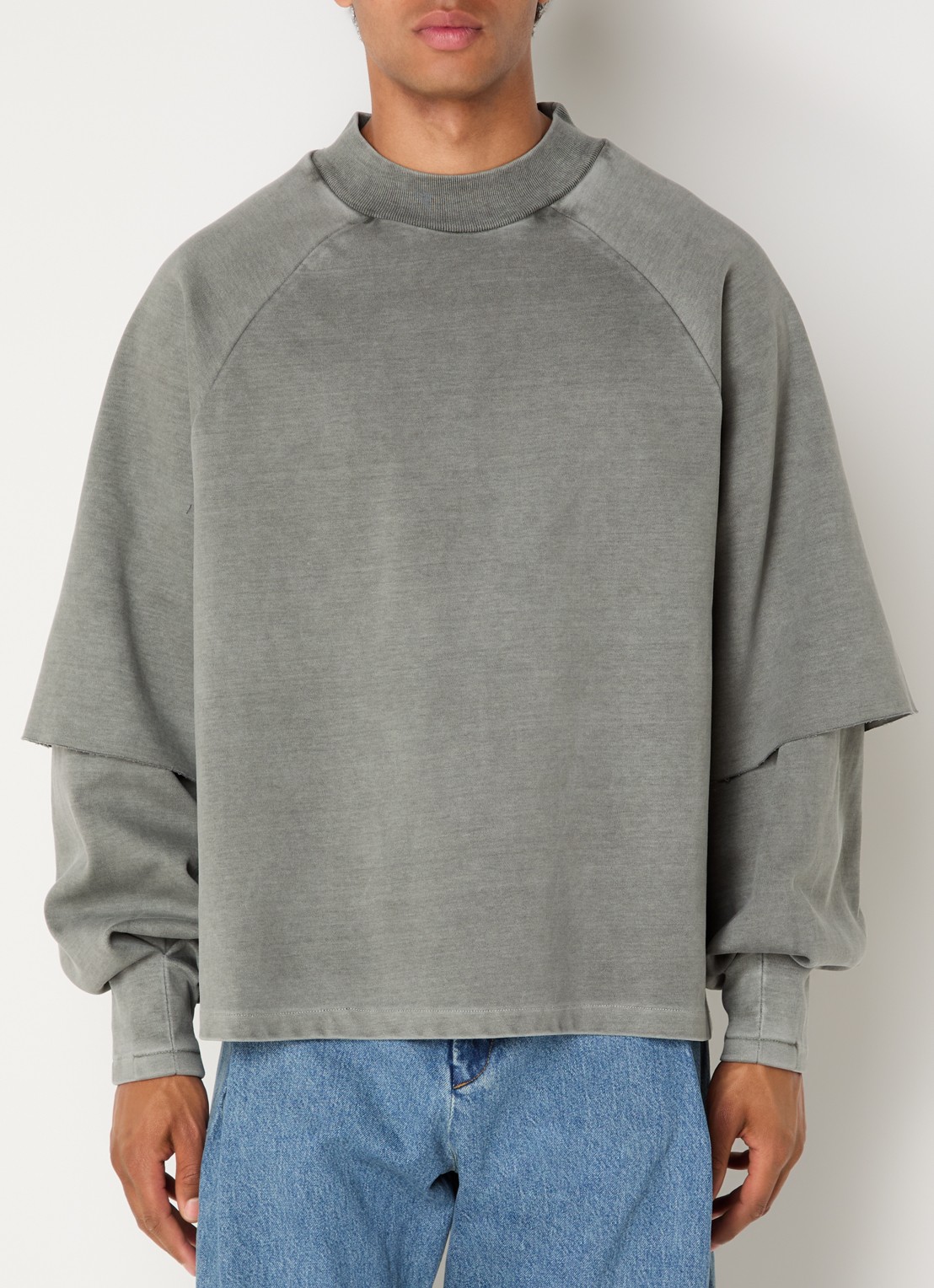 Seventh Raglan sweater met ronde hals - detail 2 olijfgroen