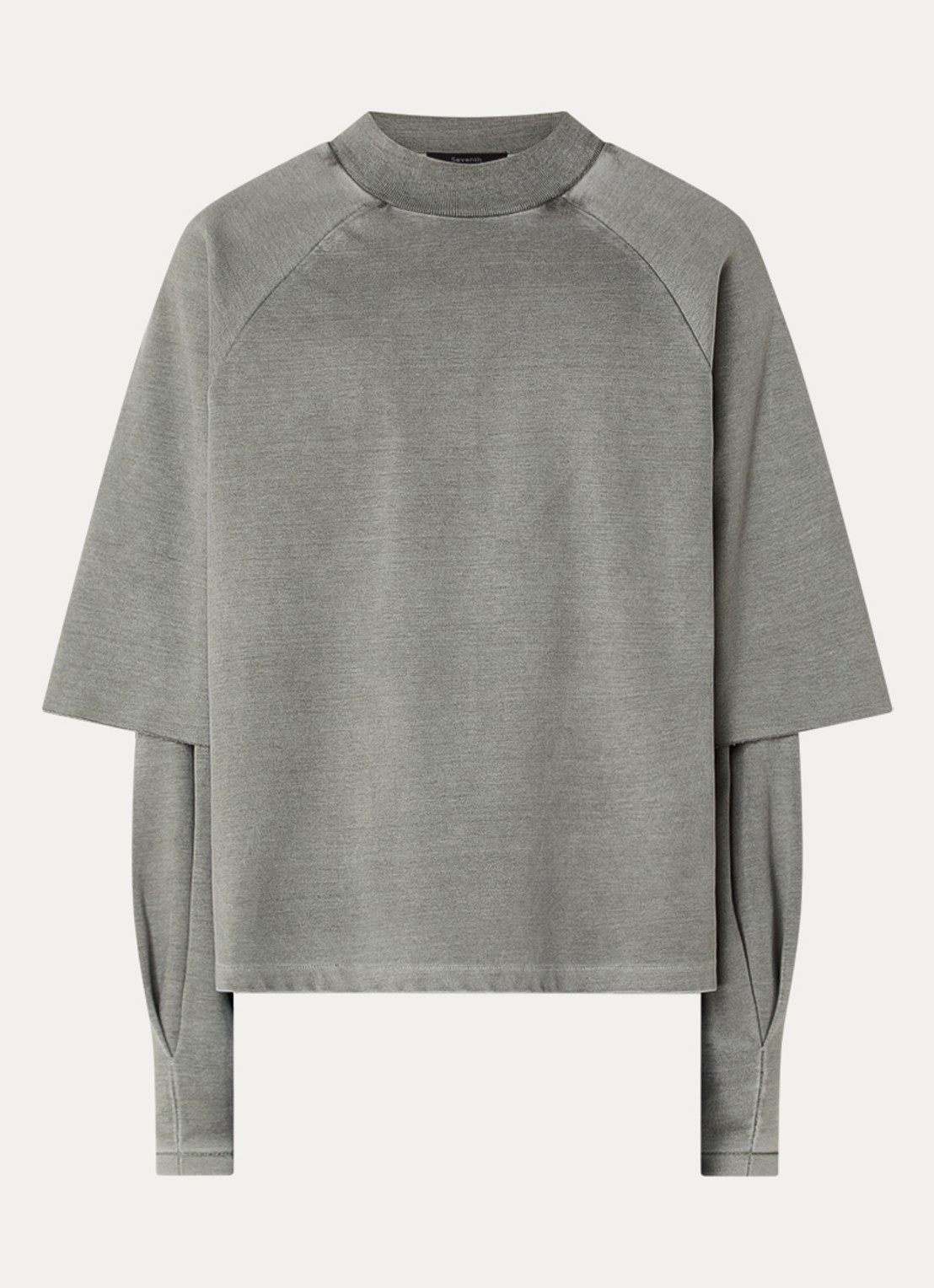 Seventh Raglan sweater met ronde hals - voorkant 3 olijfgroen