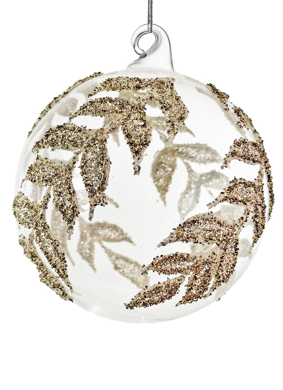 Shishi Bladeren kerstbal 10 cm - voorkant goud