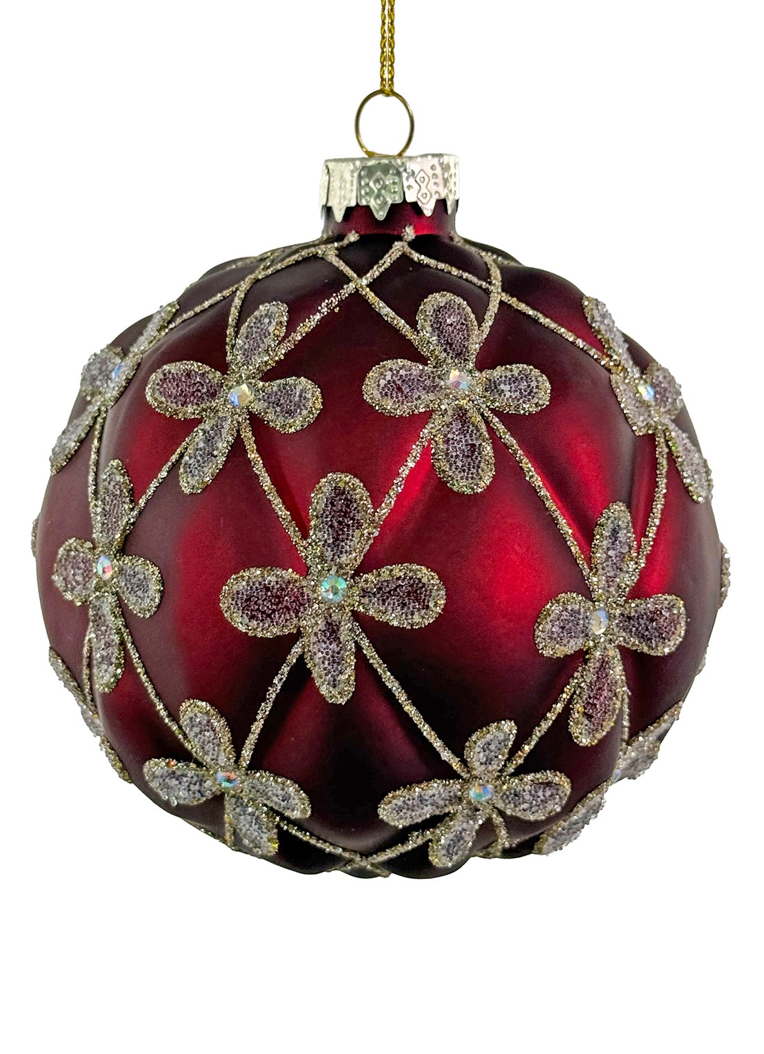 Shishi Flowers kerstbal 10 cm - voorkant rood