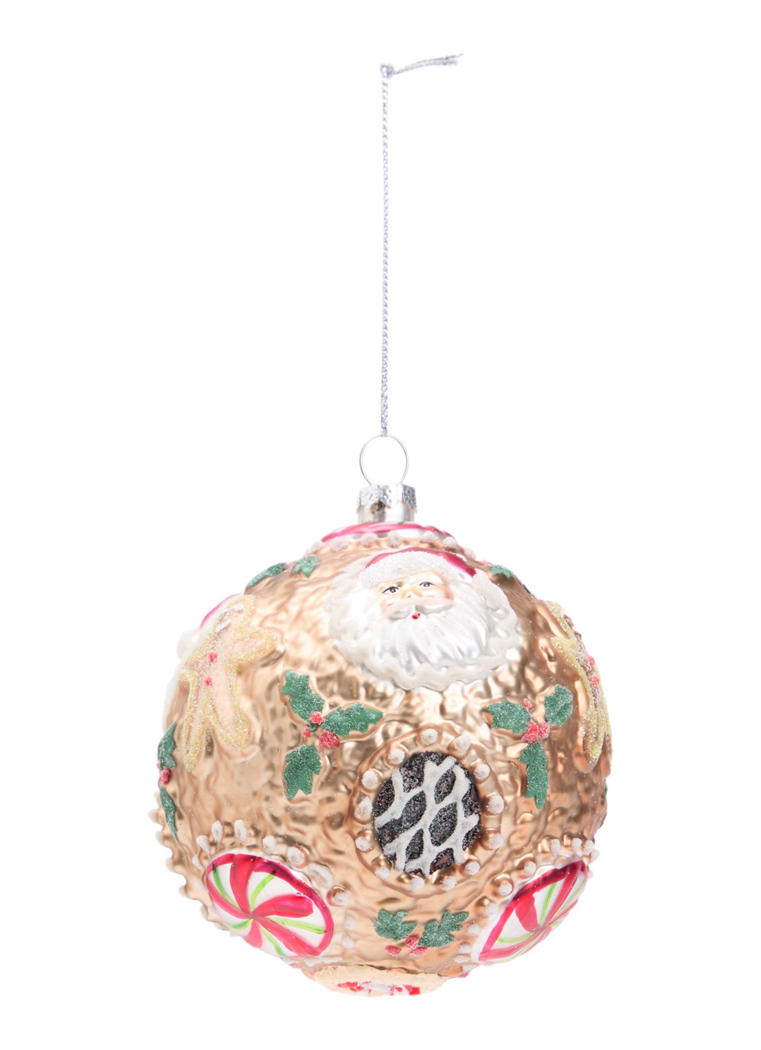 Shishi Gingerbread kerstbal 10 cm - voorkant 2 bruin