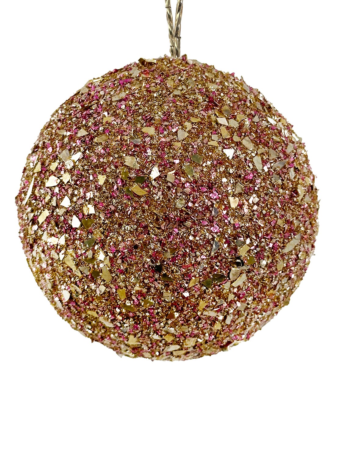 Shishi Glitter Flakes kerstbal 10 cm - voorkant goud