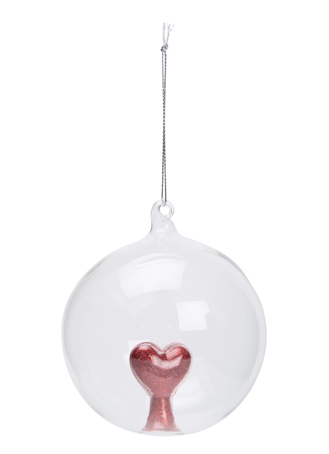 Shishi Glitter Hart kerstbal 10 cm - voorkant transparant
