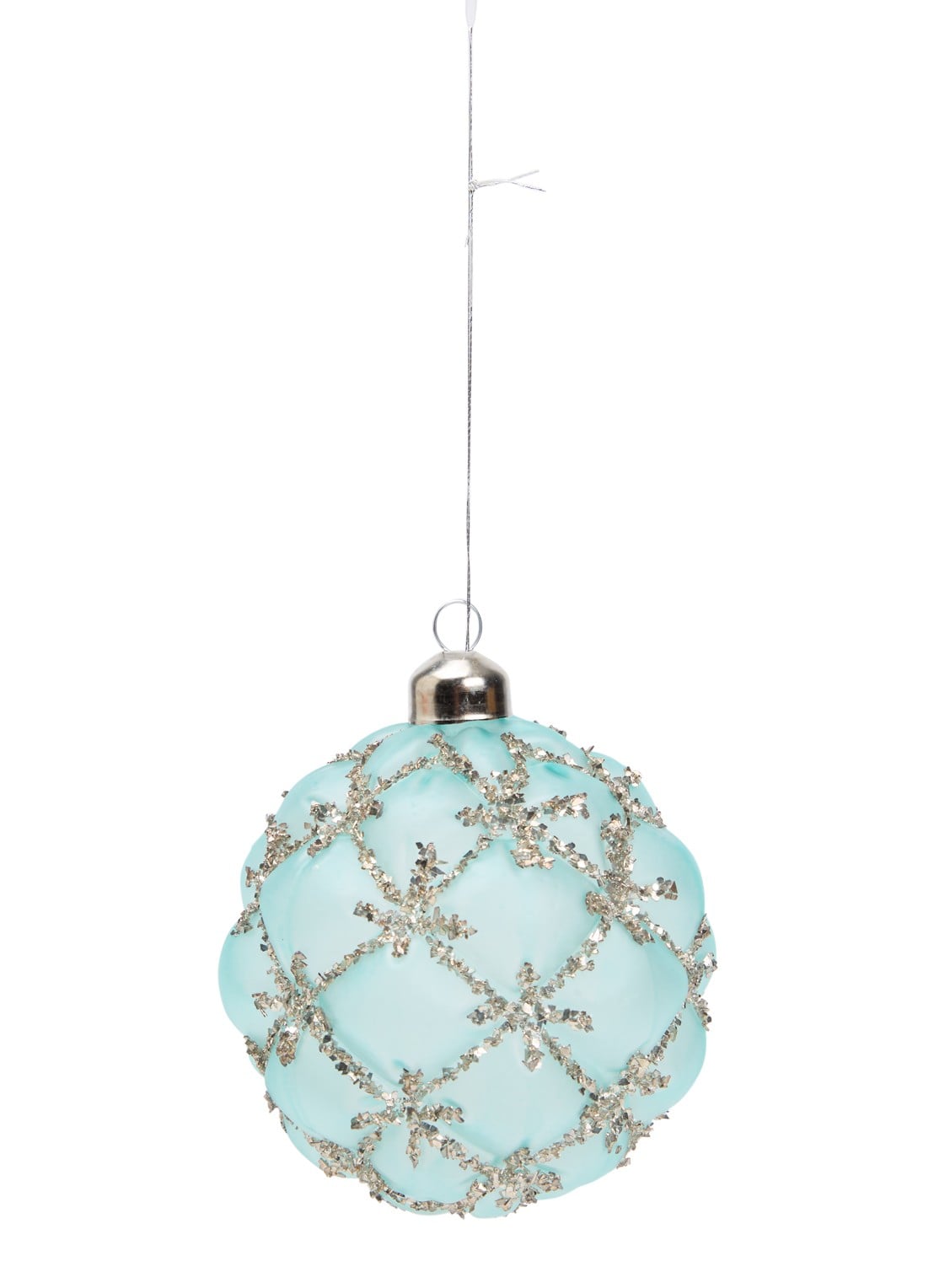 Shishi Glitter kerstbal 10 cm - voorkant lichtblauw