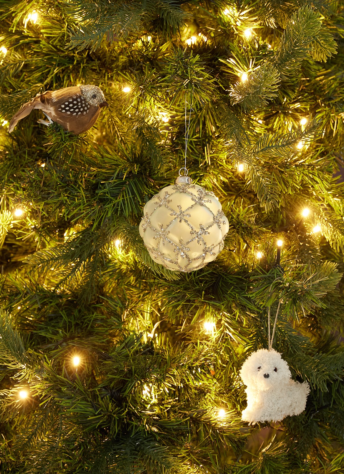 Shishi Glitter kerstbal 10 cm - voorkant 2 lichtblauw