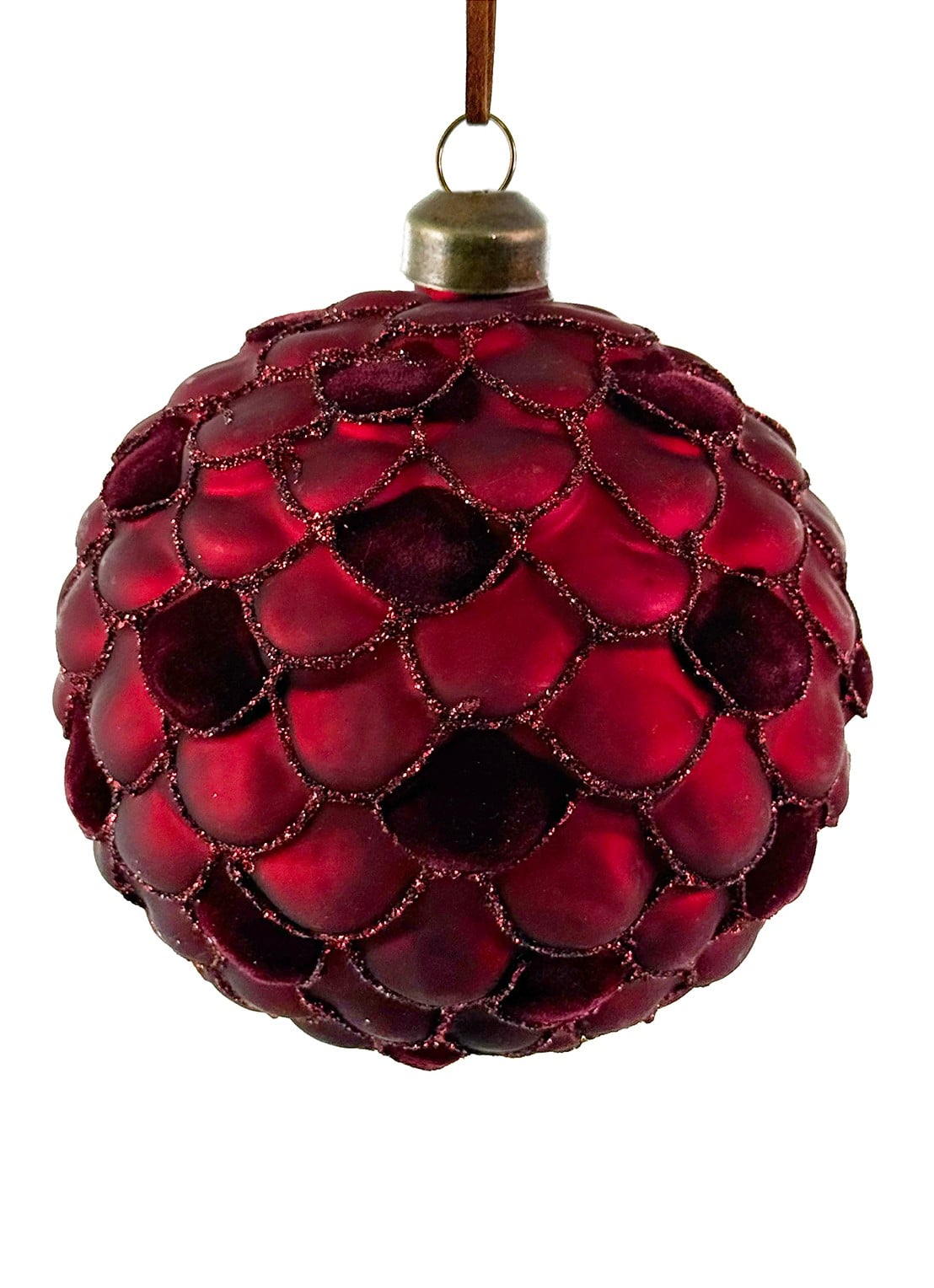 Shishi Glitter kerstbal 10 cm - voorkant rood