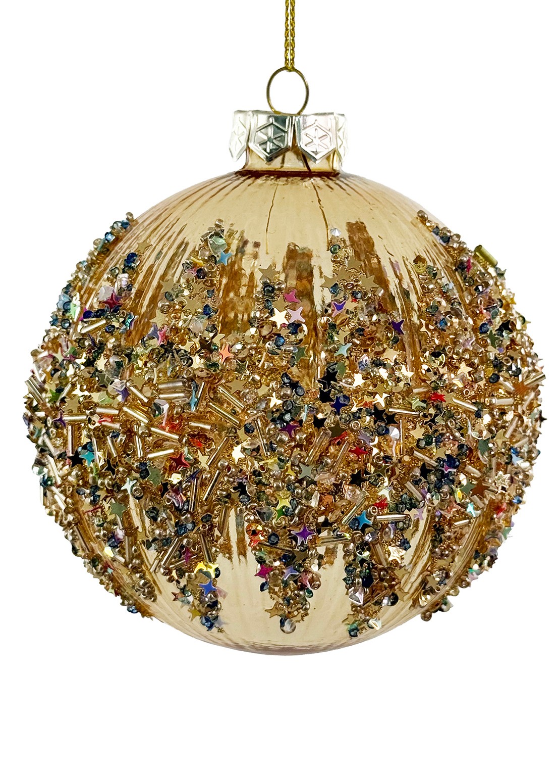 Shishi Glitter kerstbal 10 cm - voorkant goud