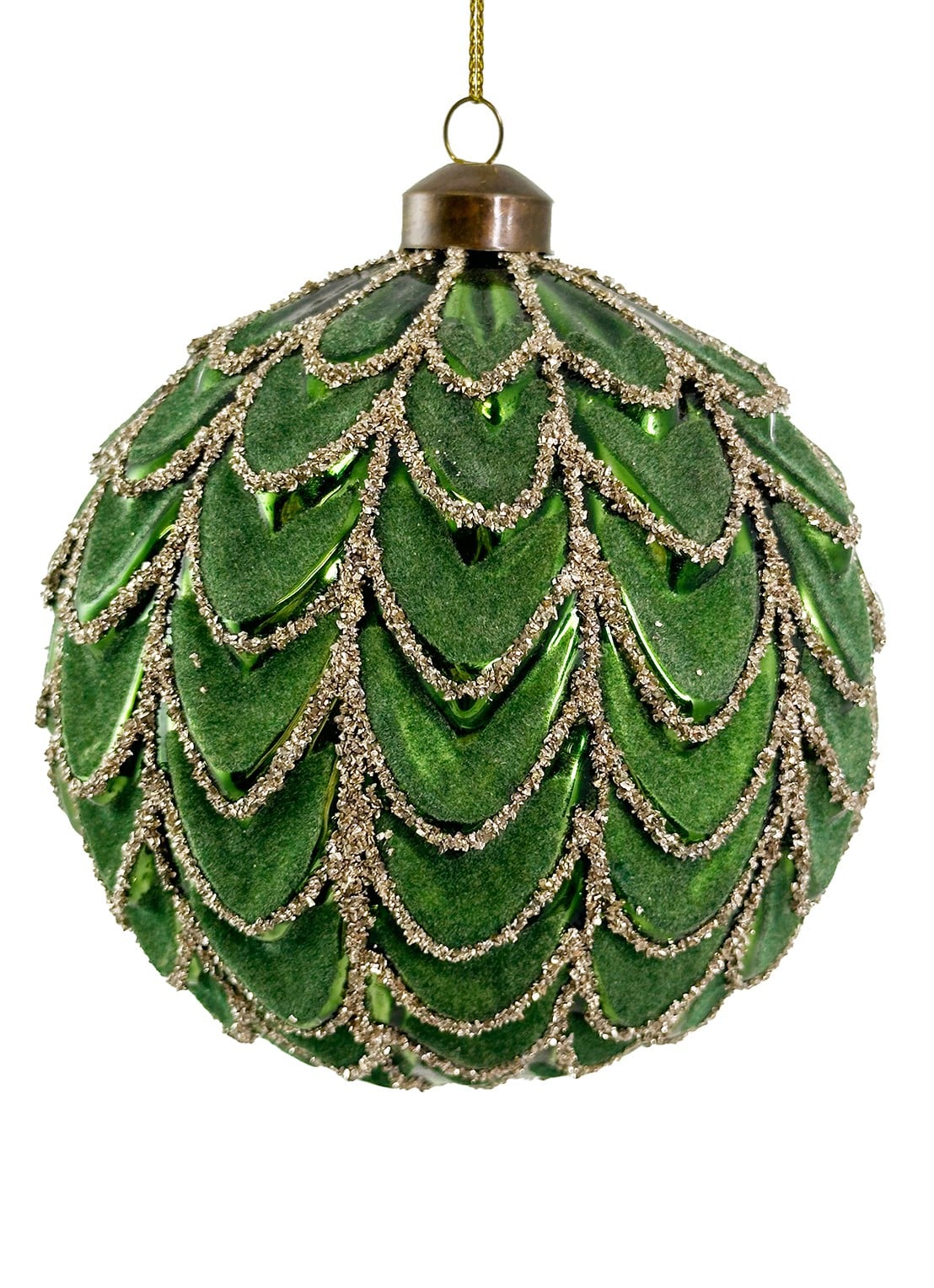 Shishi Glitter kerstbal 12 cm - voorkant groen