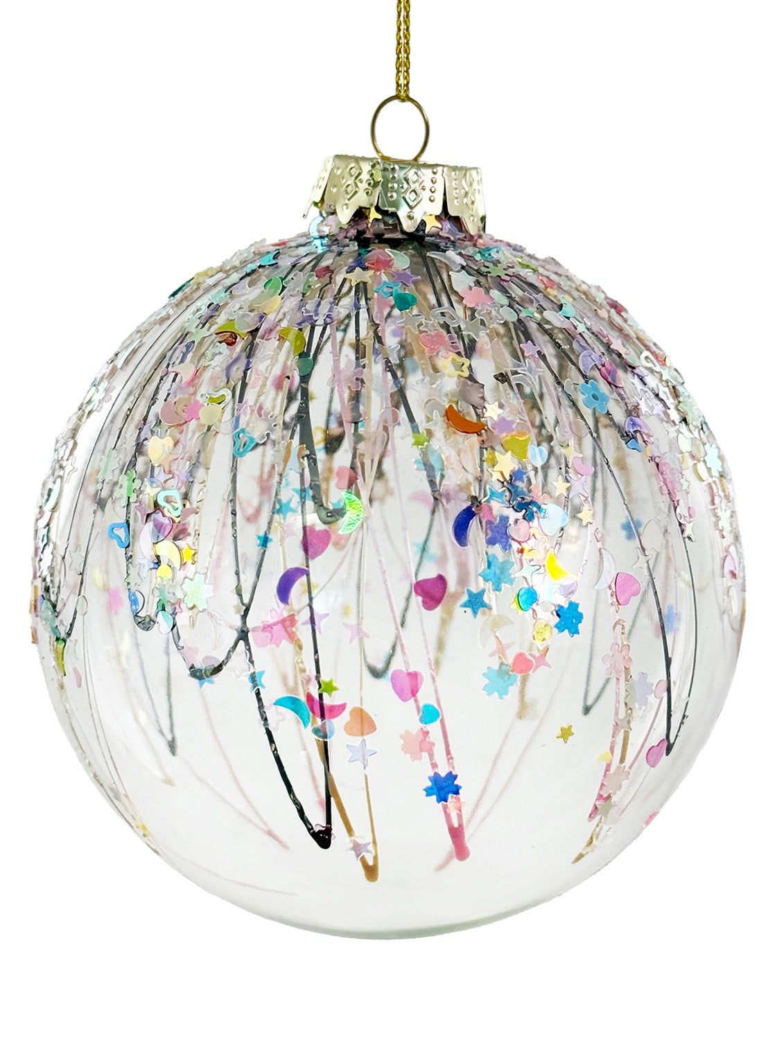 Shishi Glitter Lijn kerstbal 10 cm - voorkant wit