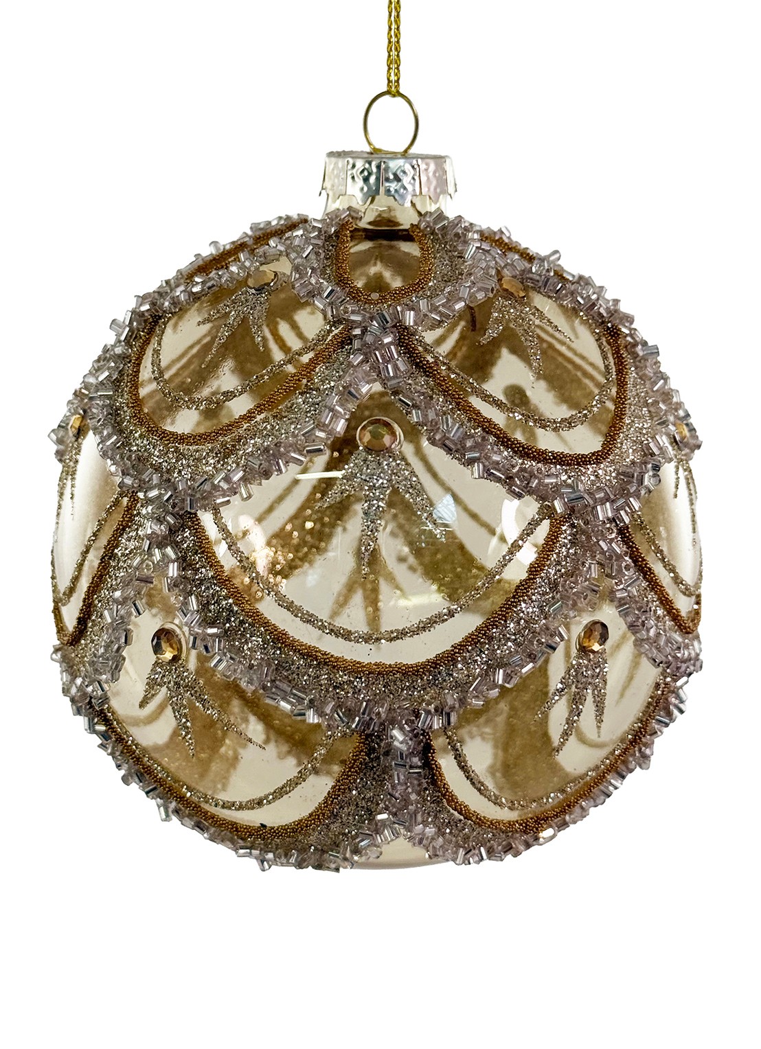 Shishi Guirlande kerstbal 10 cm - voorkant goud