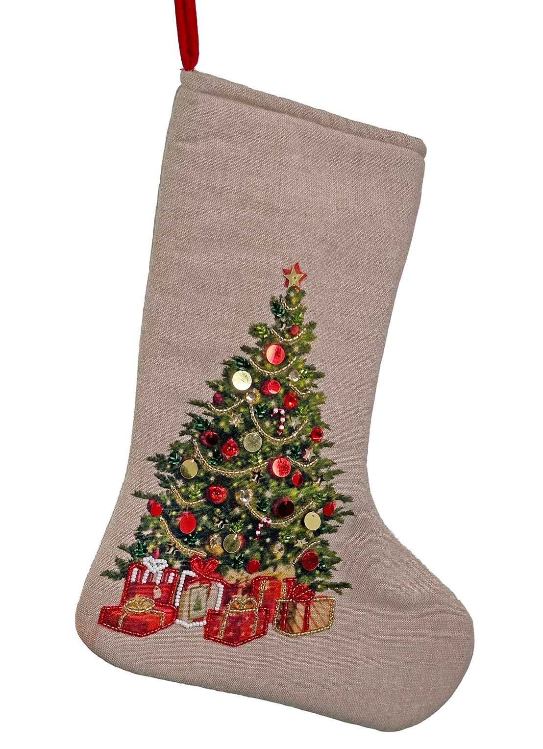 Shishi Kerstboom kerstsok 38 cm - voorkant beige