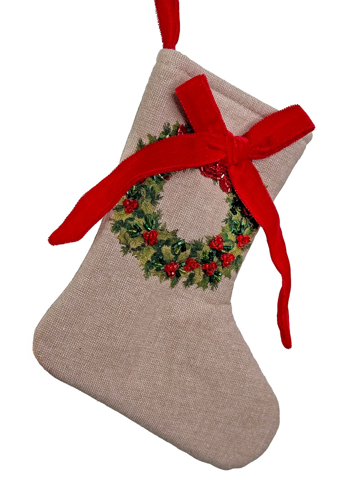 Shishi Kerstkrans kerstsok 23 cm - voorkant beige