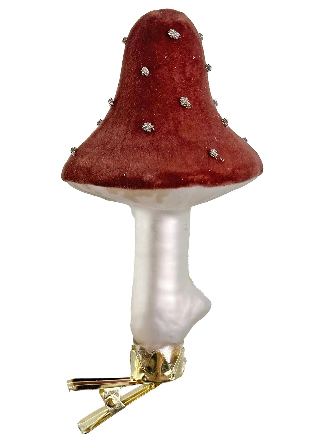 Shishi Paddenstoel kerstornament met clip 12,5 cm - voorkant rood