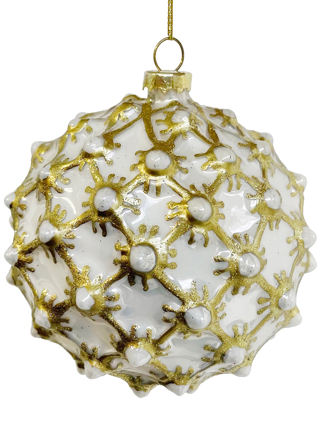 Shishi Parel kerstbal 10 cm - voorkant wit