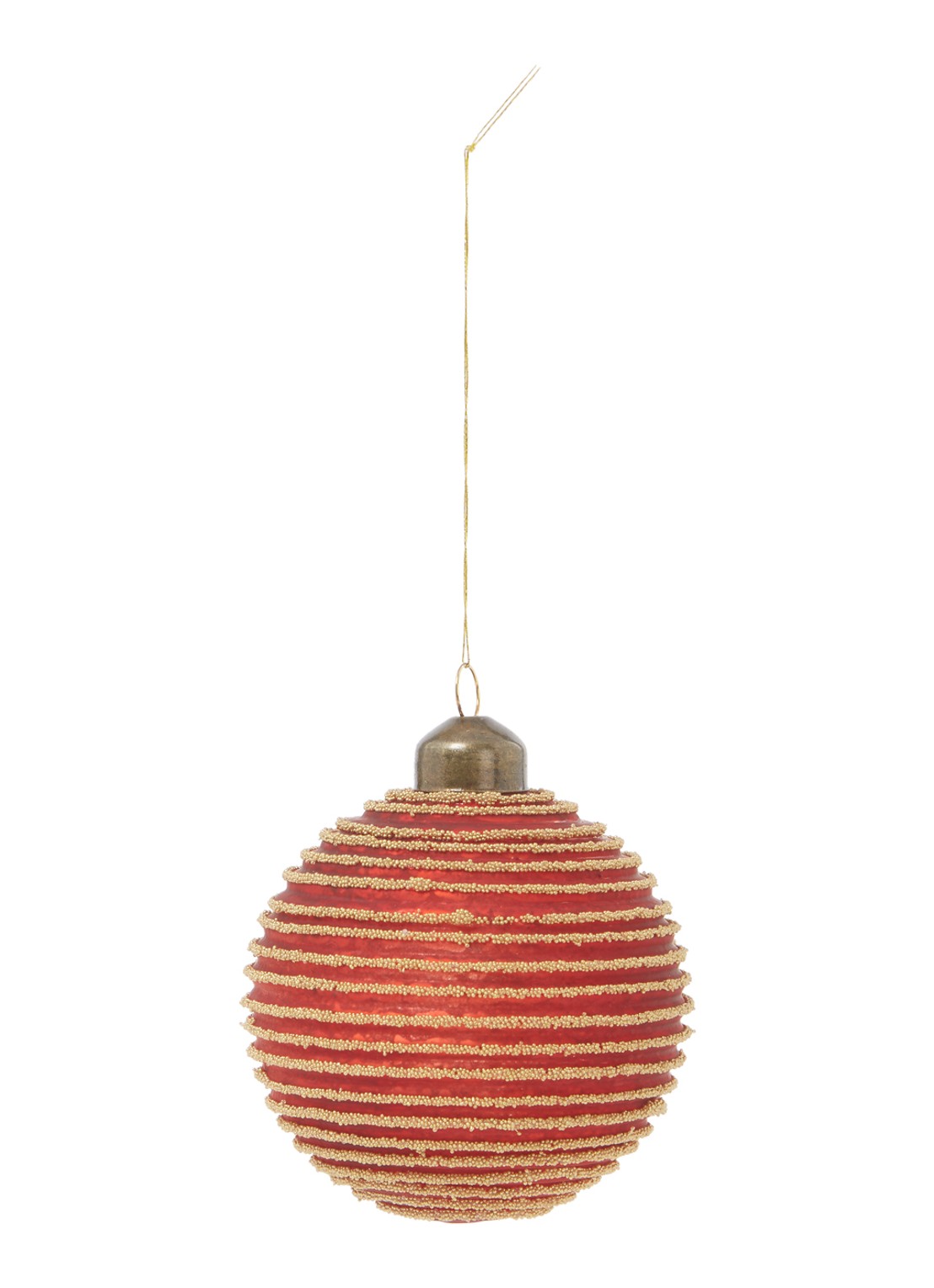 Shishi Strepen kerstbal 9 cm - voorkant rood