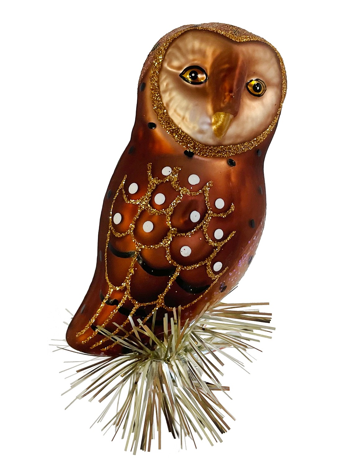 Shishi Uil kerstornament op clip 11 cm - voorkant bruin