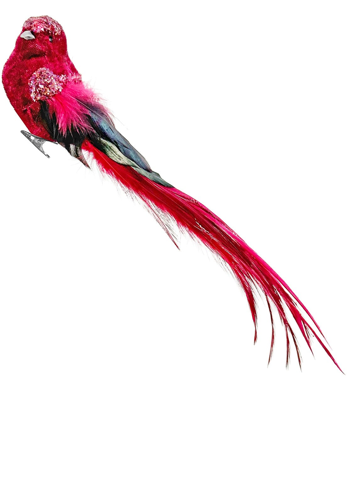 Shishi Velvet feather bird burgundy 27 cm - voorkant rood