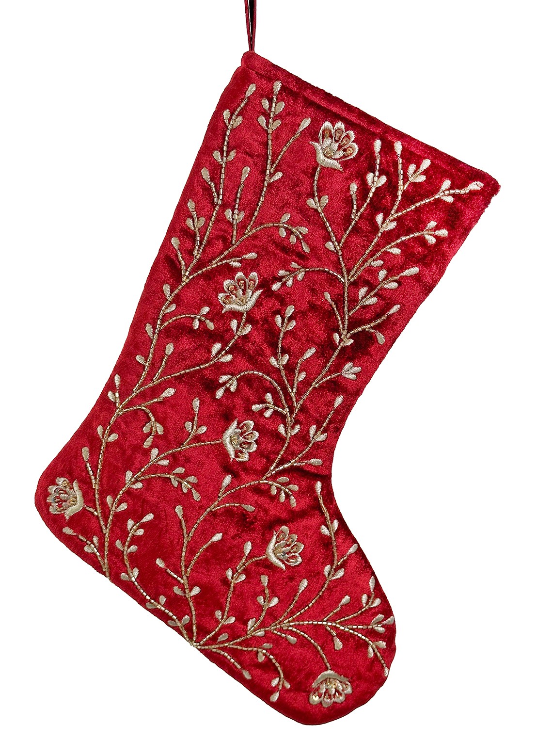 Shishi Velvet kerstsok 33 cm - voorkant donkerrood