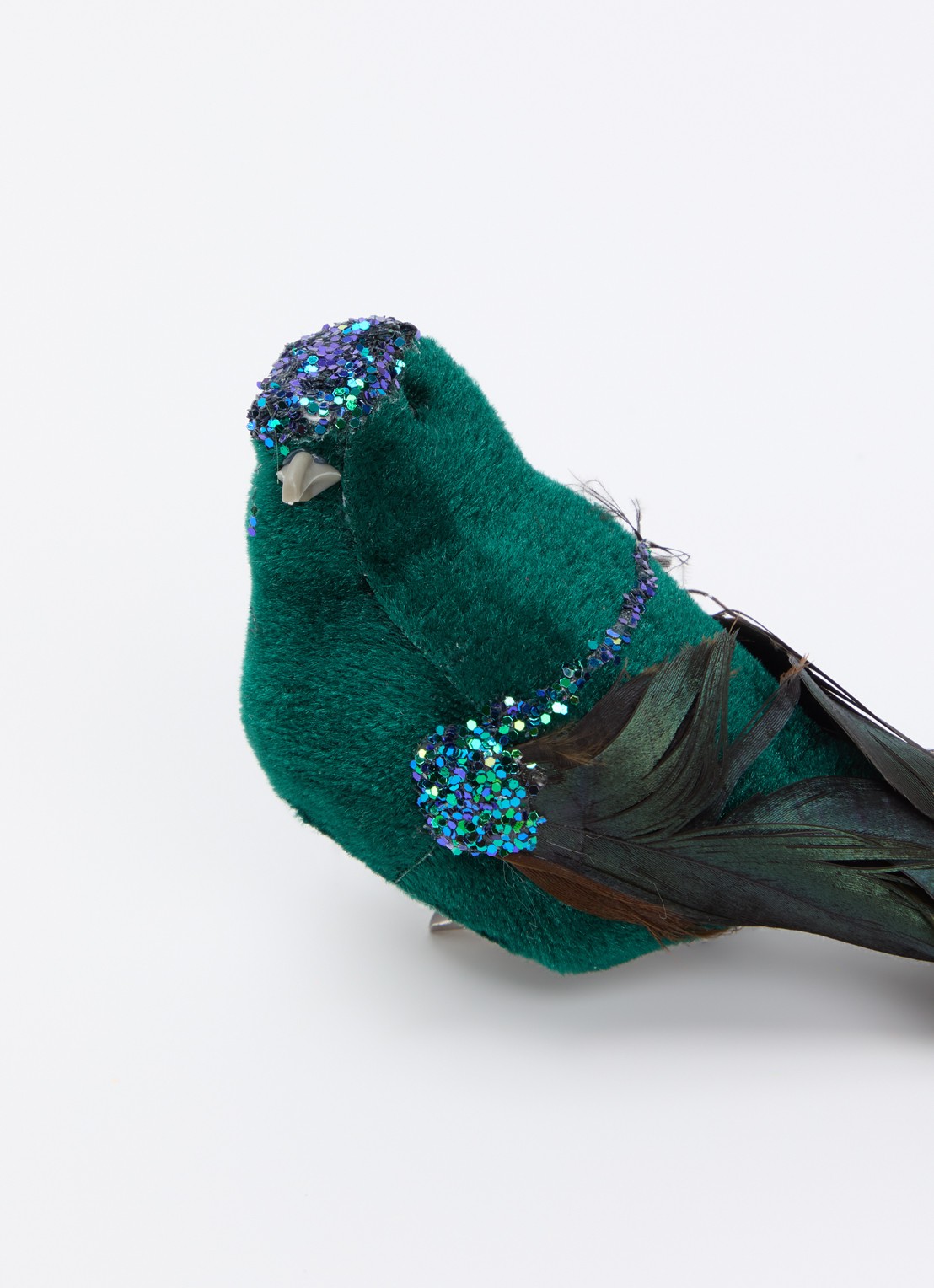 Shishi Velvet vogel kerstornament 28 cm - detail groen