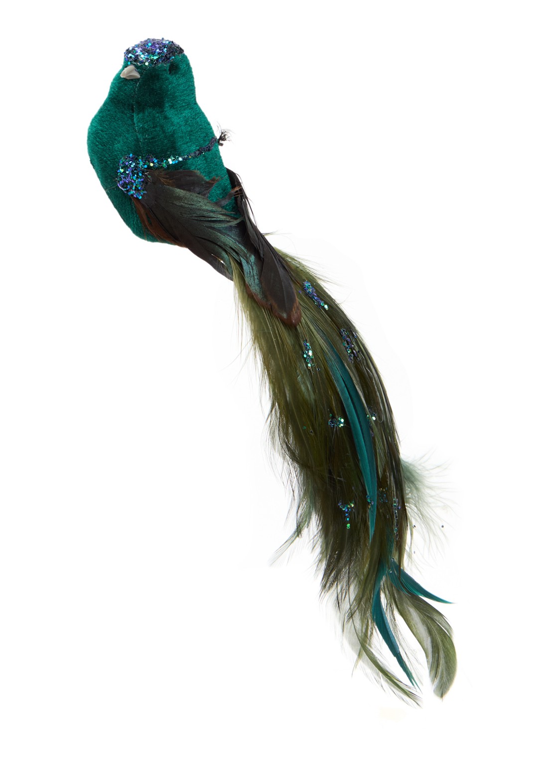 Shishi Velvet vogel kerstornament 28 cm - voorkant 2 groen