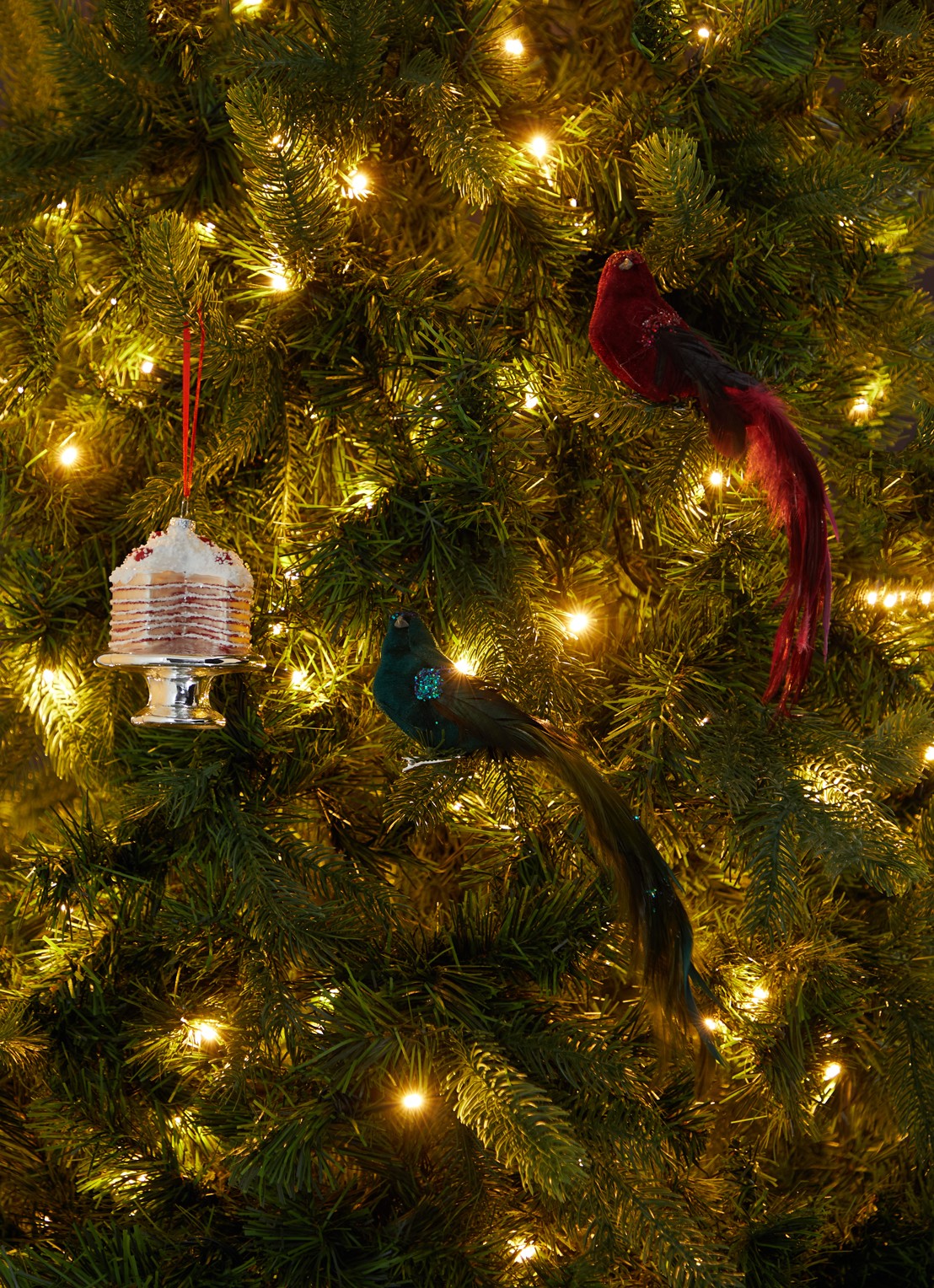 Shishi Velvet vogel kerstornament 28 cm - voorkant 3 groen