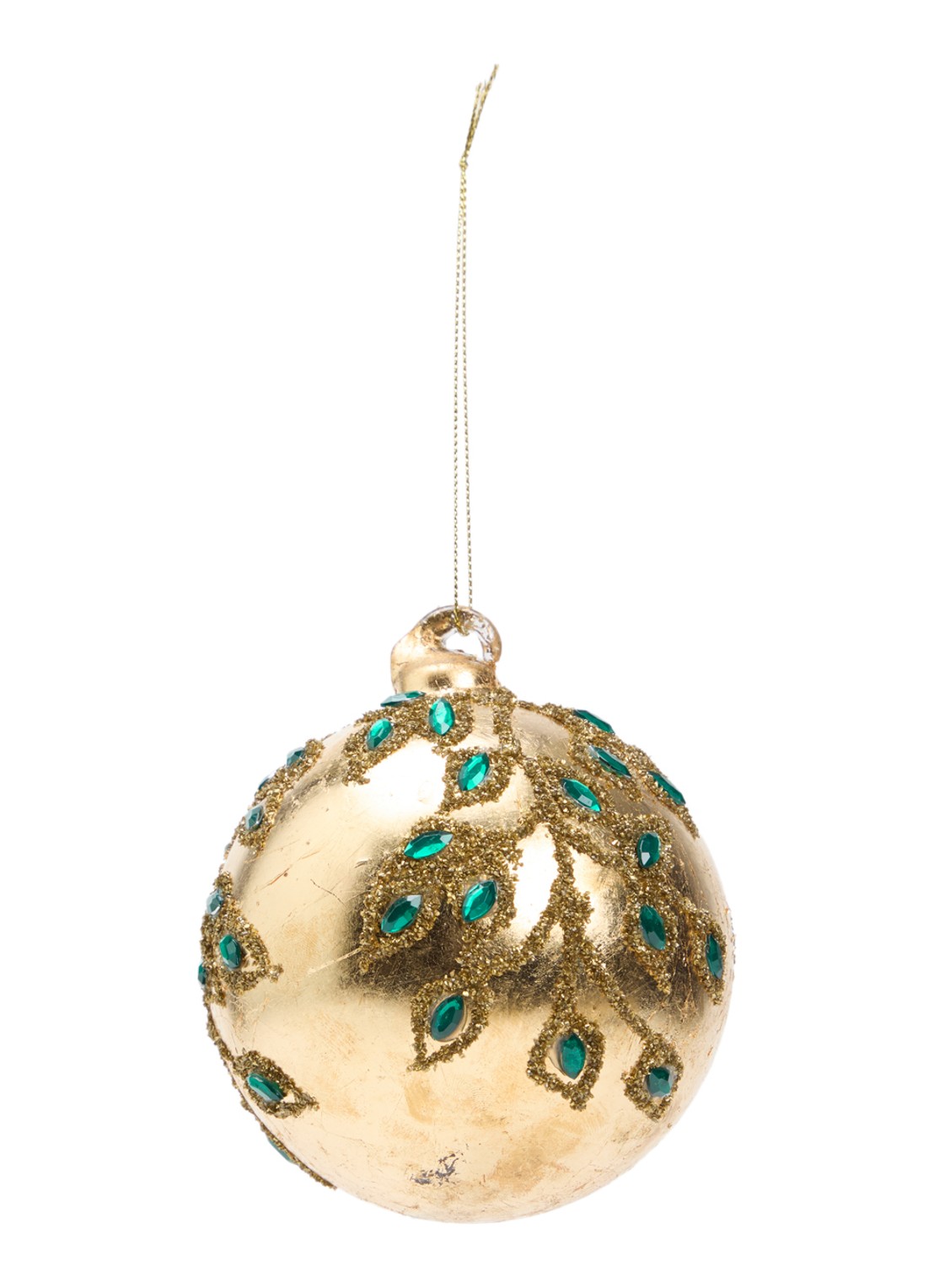 Shishi Vergulde takken kerstbal 10 cm - voorkant 2 goud