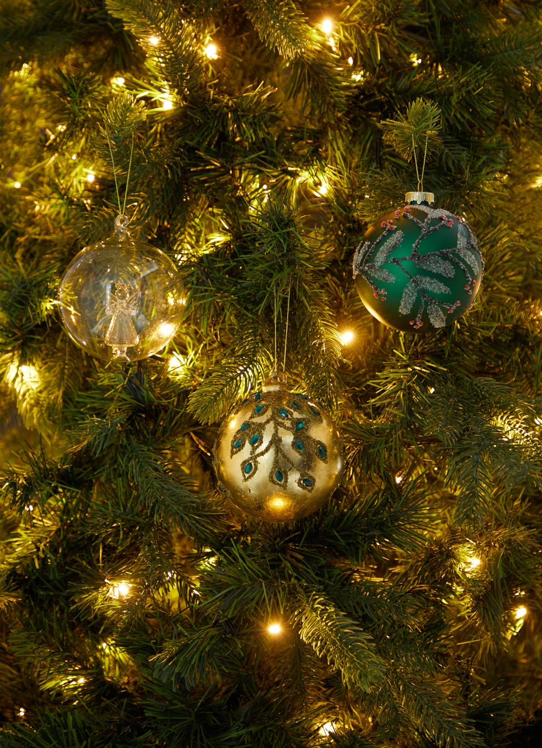 Shishi Vergulde takken kerstbal 10 cm - voorkant 3 goud