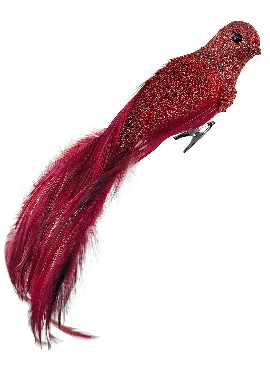 Shishi Vogel kersthanger met clip 26 cm - voorkant rood