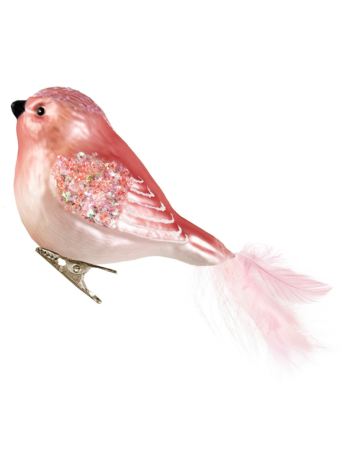 Shishi Vogel kerstornament met clip 14 cm - voorkant roze