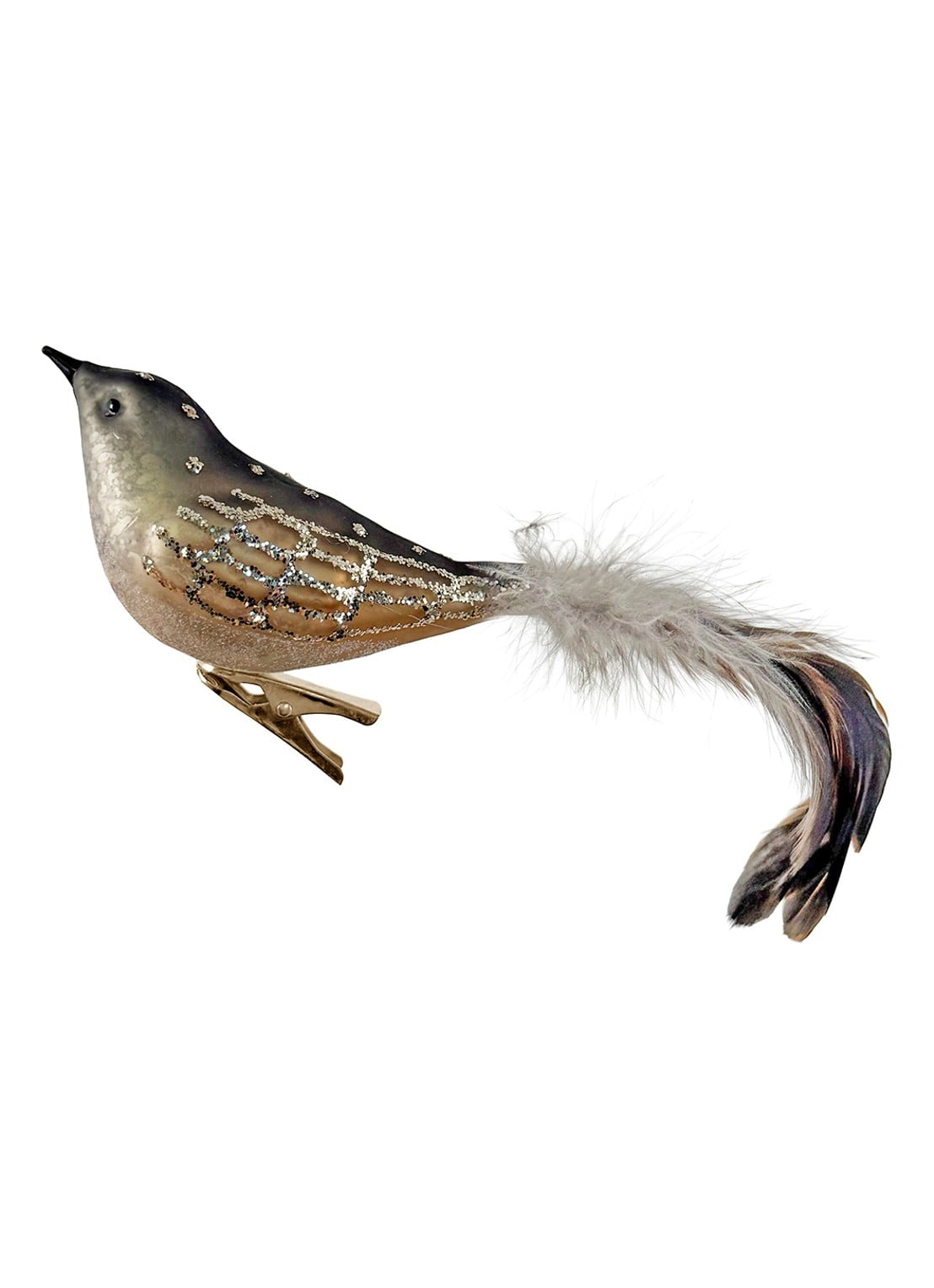 Shishi Vogel kerstornament met clip 21 cm - voorkant bruin