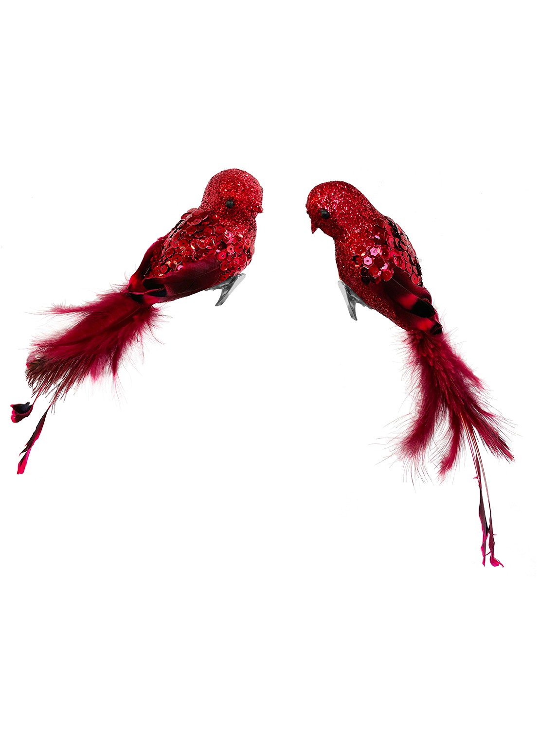 Shishi Vogel kerstornament met clip 26 cm set van 2 - voorkant rood