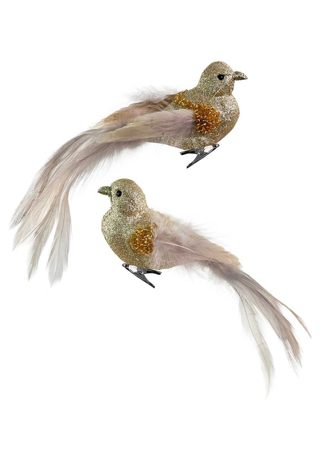 Shishi Vogels kerstornament met clip 19 cm set van 2 - voorkant goud