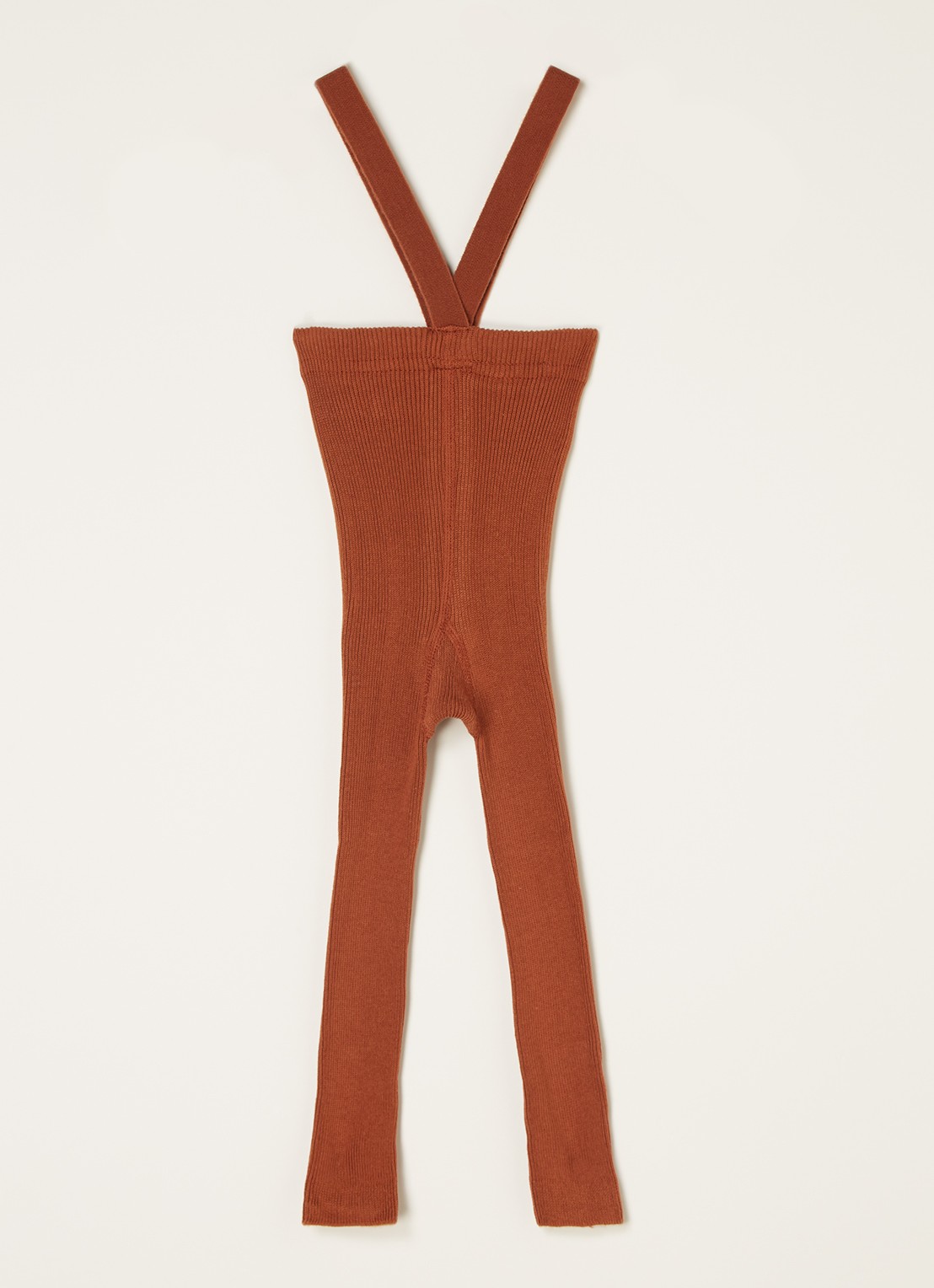 Silly Silas Fijngebreide legging met bretels - voorkant cognac