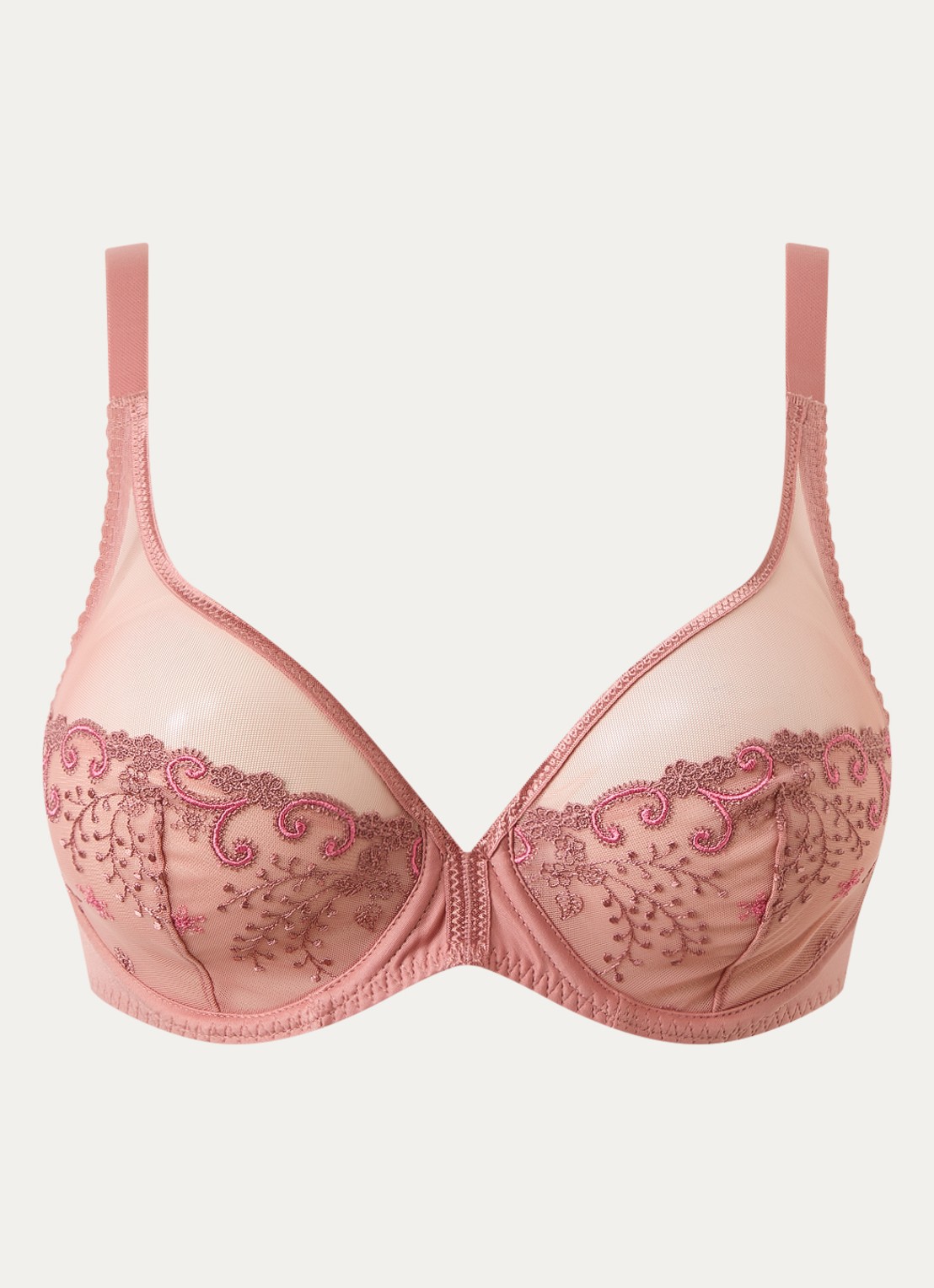 Simone Pérèle Delice plunge beugel bh van  mesh met borduring - voorkant 3 zalmroze