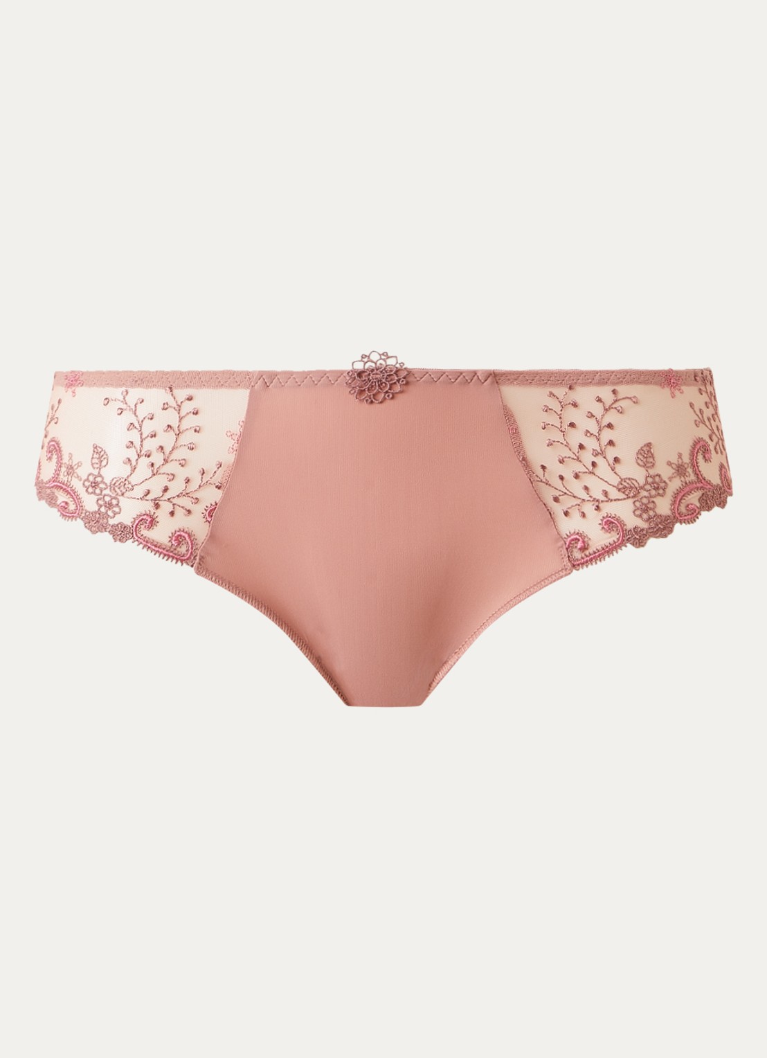 Simone Pérèle Delice tanga met mesh en borduring - voorkant 3 zalmroze