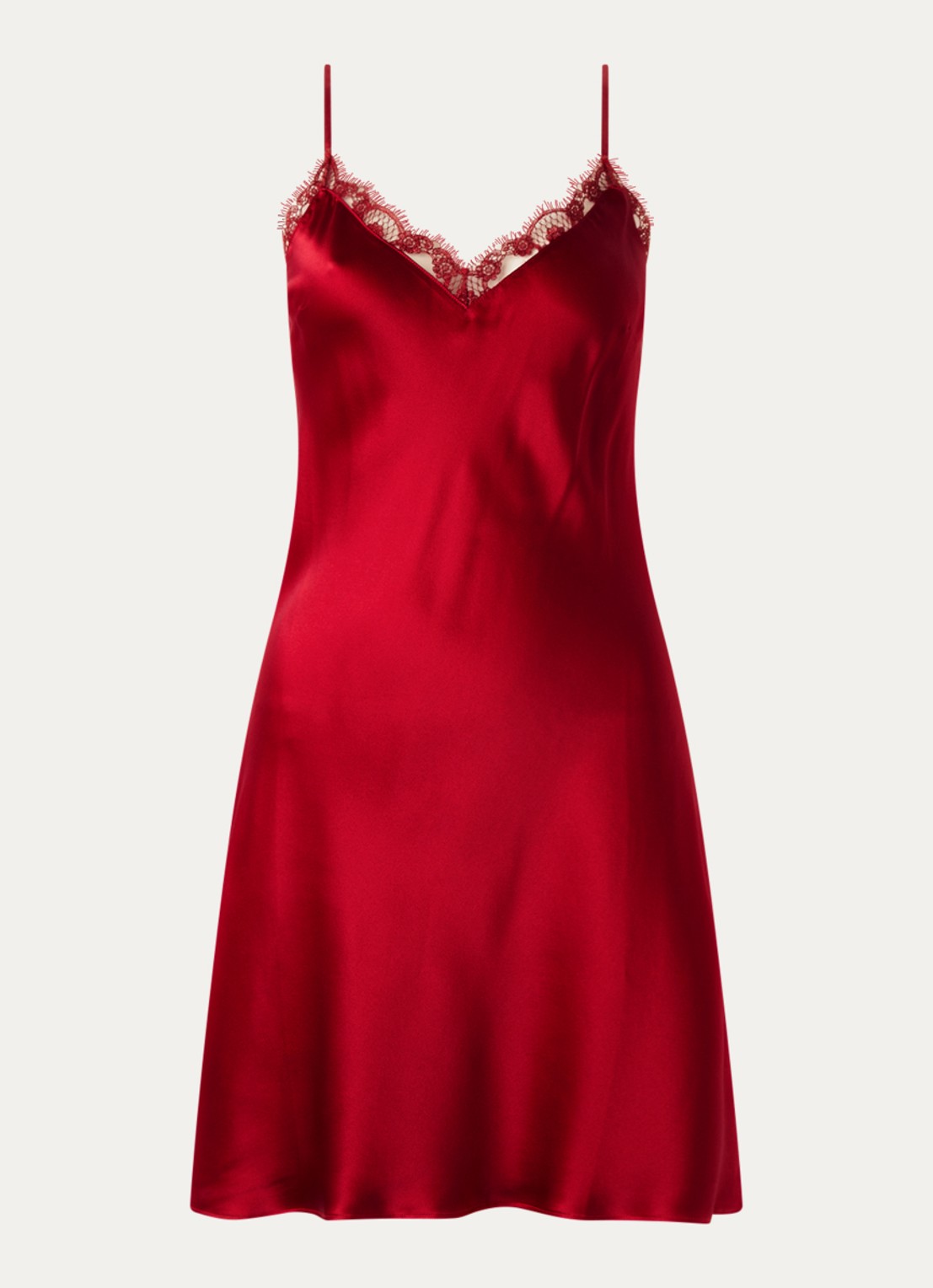 Simone Pérèle Love Me slipdress in zijdeblend met kant - voorkant rood