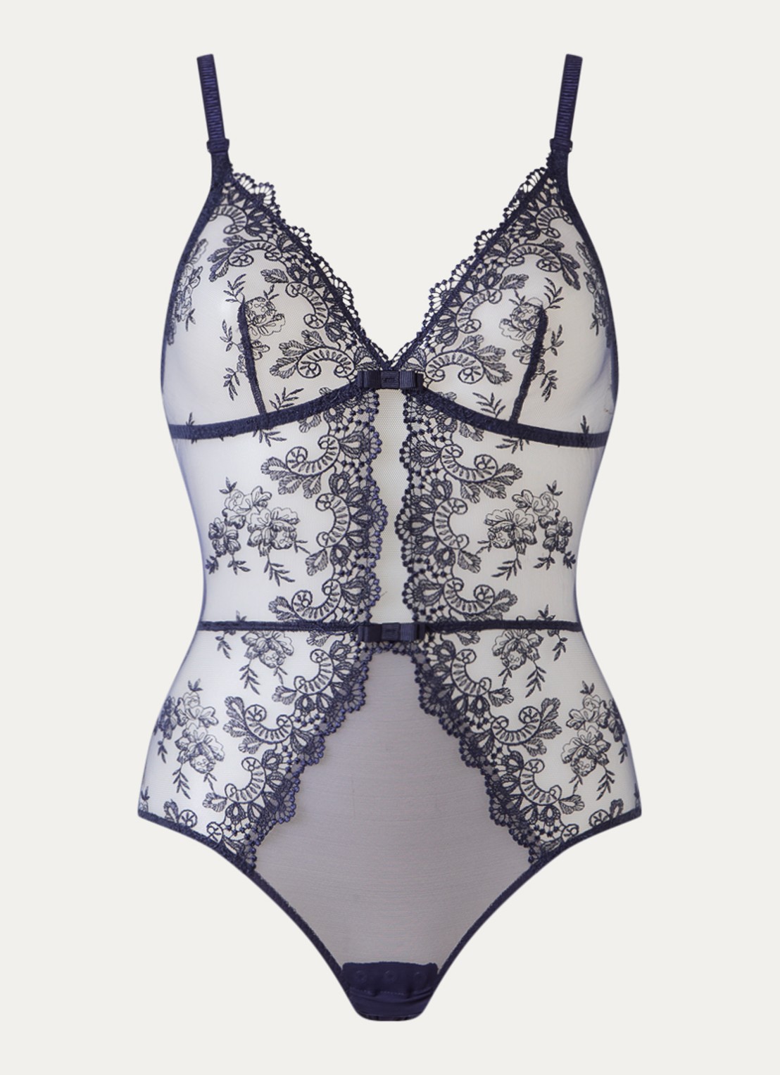 Simone Pérèle Passion body van mesh met kant - voorkant donkerblauw
