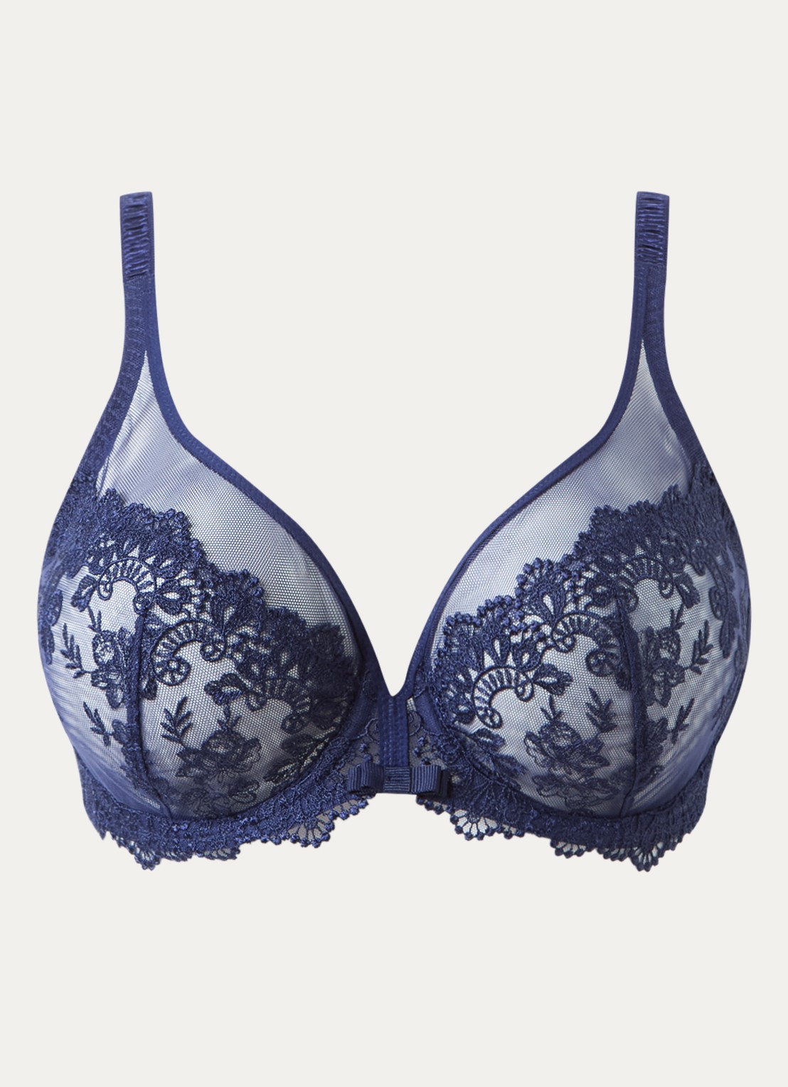 Simone Pérèle Passion plunge beugel bh van mesh met kant - voorkant donkerblauw